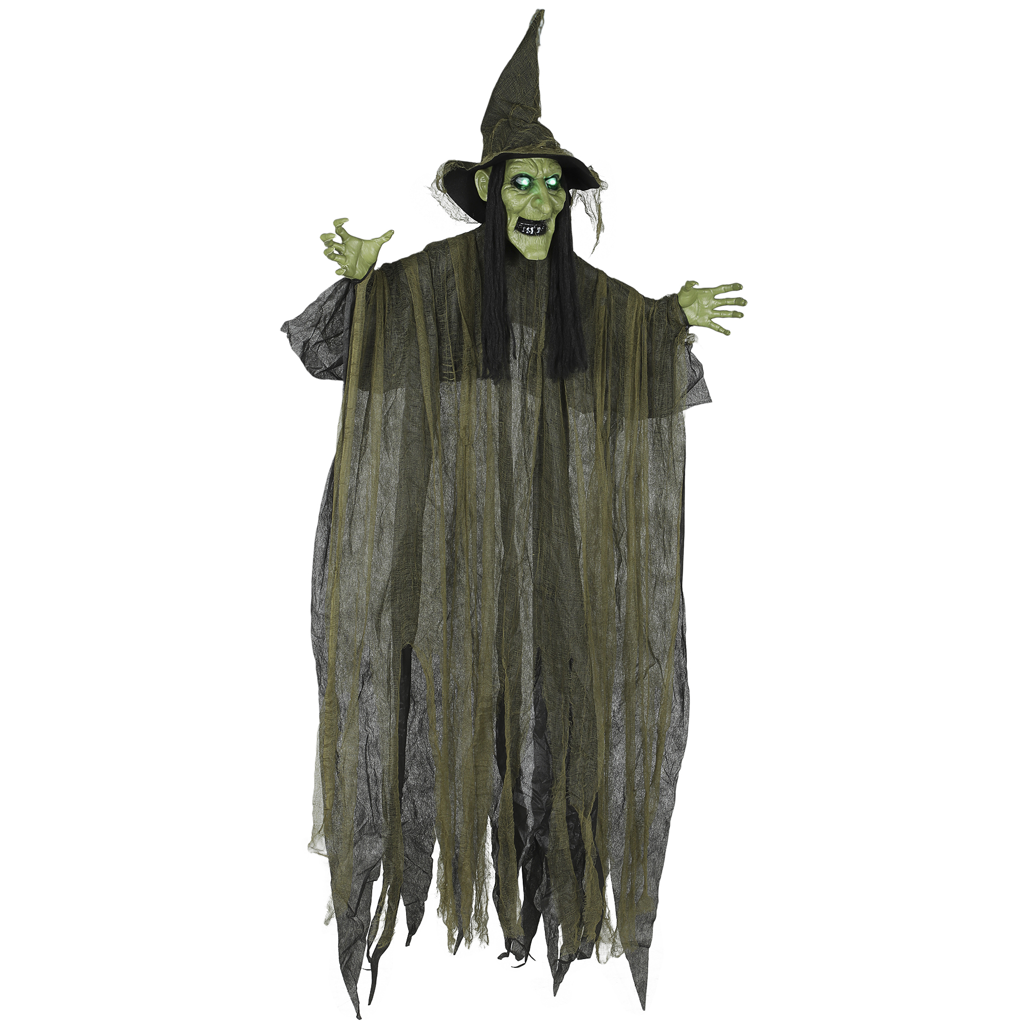 Life Size Halloween Animated Hanging Witch Steel with LED Eyes - Green - Life Essentials