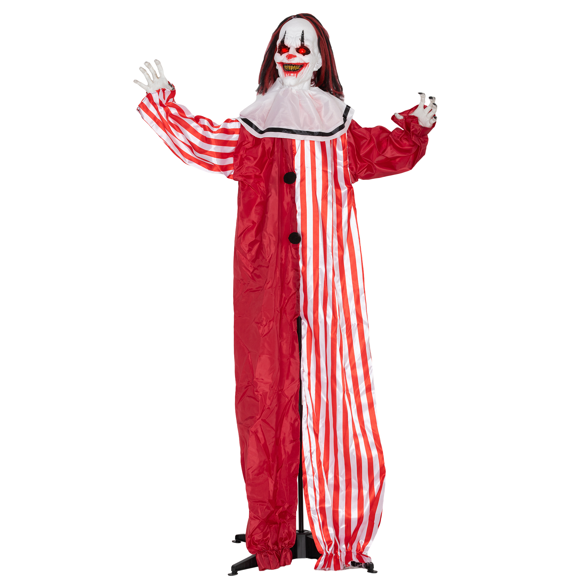 Life Size Halloween Animated Clown 165cm with Red Light Up Eyes - Red - Life Essentials