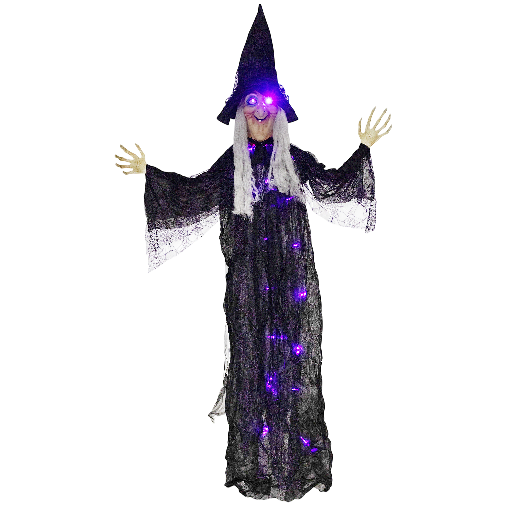 Life Size Animated Hanging Witch Steel LED Eyes Halloween Decoration - Black - Life Essentials