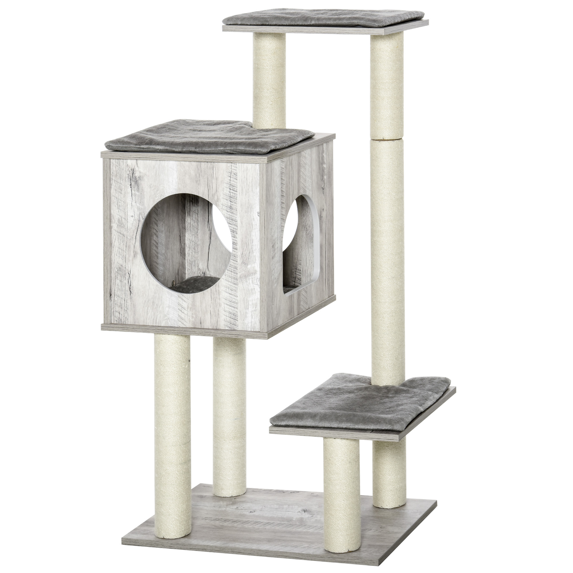 EPSWICK Large Cat Tree Tower 113cm with Scratching Post and Condo - Beige - Life Essentials