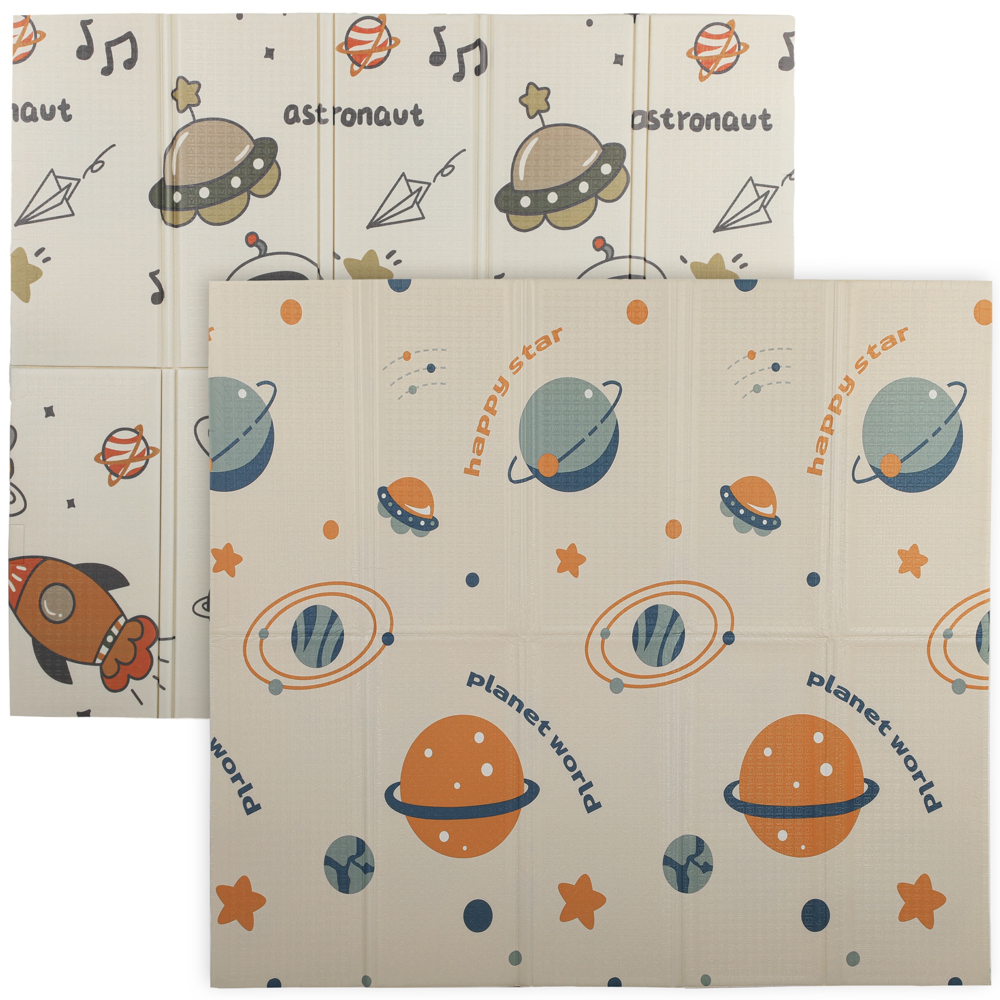 AIVAGO Baby Play Mat, Double-Sided Foldable Crawling Mat, Reversible Waterproof - Astronaut/Planet - Life Essentials