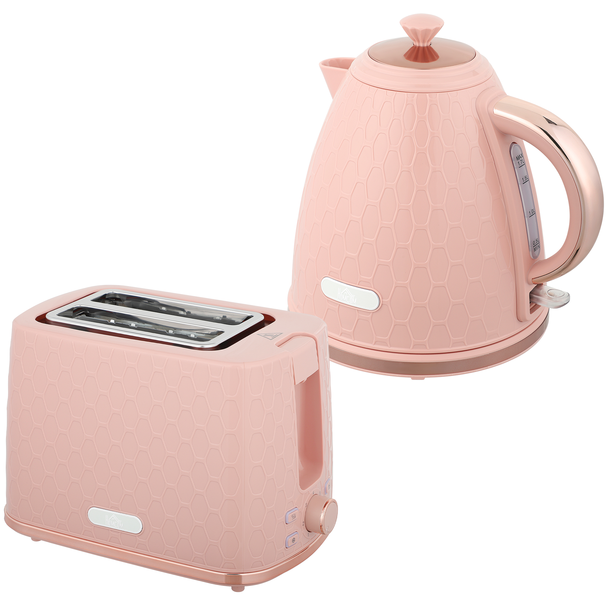 HERON 1.7L 3000W Fast Boil Kettle & 2-Slice Toaster Set with Auto Shut Off - Light Pink - Life Essentials