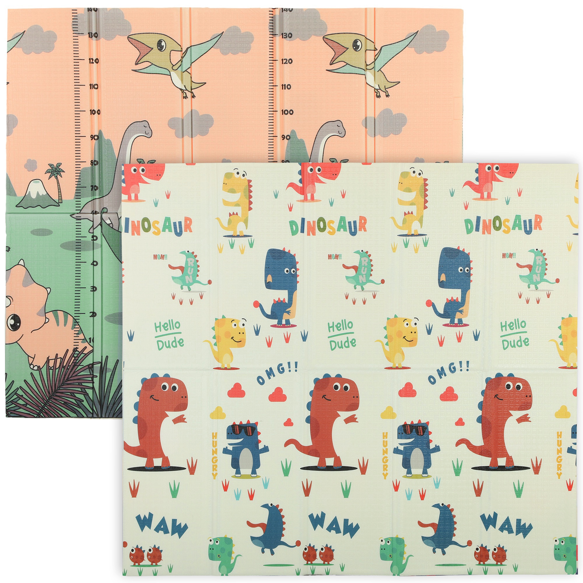 AIVAGO Baby Play Mat, Double-Sided Foldable Crawling Mat, Reversible Waterproof - Dinosaur - Life Essentials