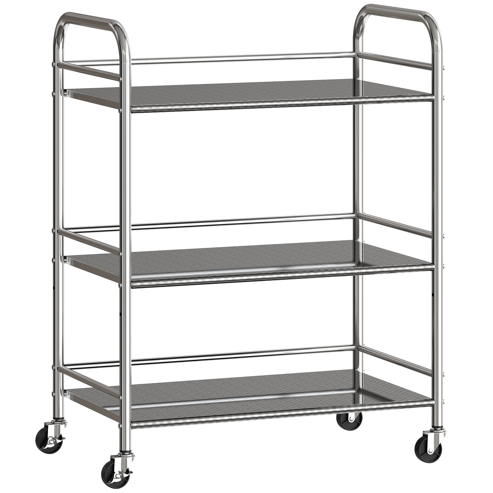 DUNVER 3 Tier Kitchen Storage Trolley Stainless Steel Adjustable Shelves - Silver - Life Essentials
