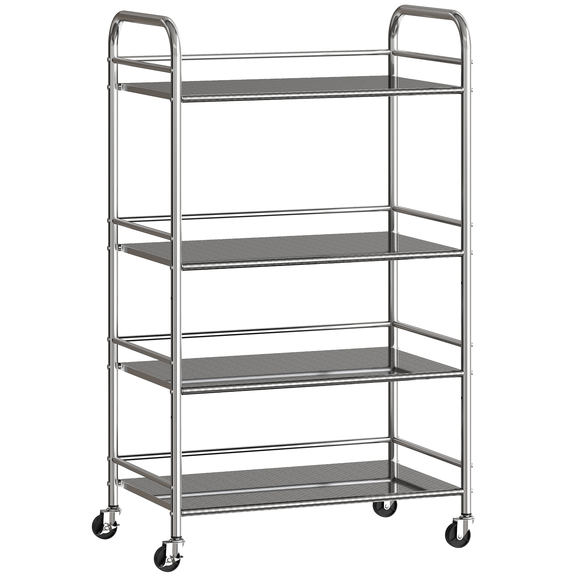 DUNVER 4 Tier Kitchen Storage Trolley Stainless Steel Adjustable Shelves - Silver - Life Essentials