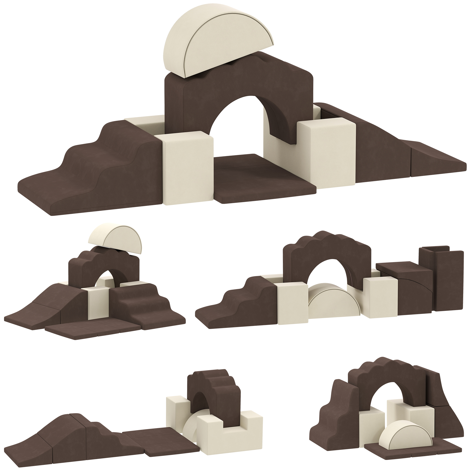 AIVAGO 7 Piece Kids Soft Play Climb & Crawl Foam Set with Detachable Cover - Brown - Life Essentials