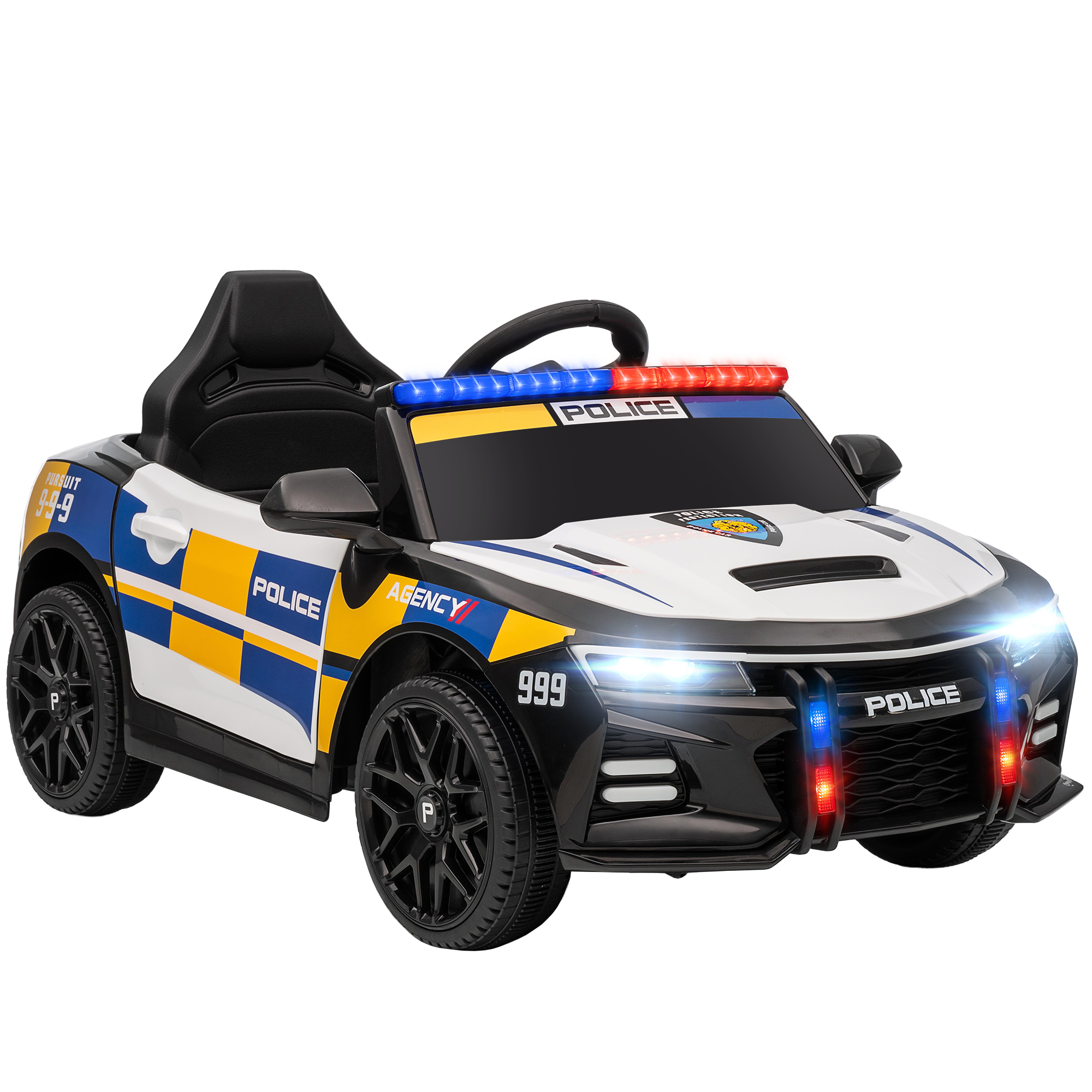 AIVAGO Kids Ride On Police Car with Remote, Music, Horn & Flashing Lights - Multicolour - Life Essentials