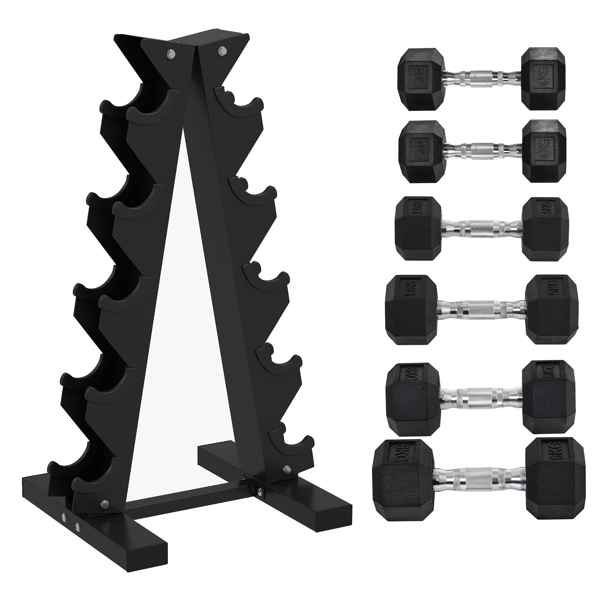 TORLAN Dumbbell Rack Metal Five Tier Storage Stand with Weights - Black - Life Essentials