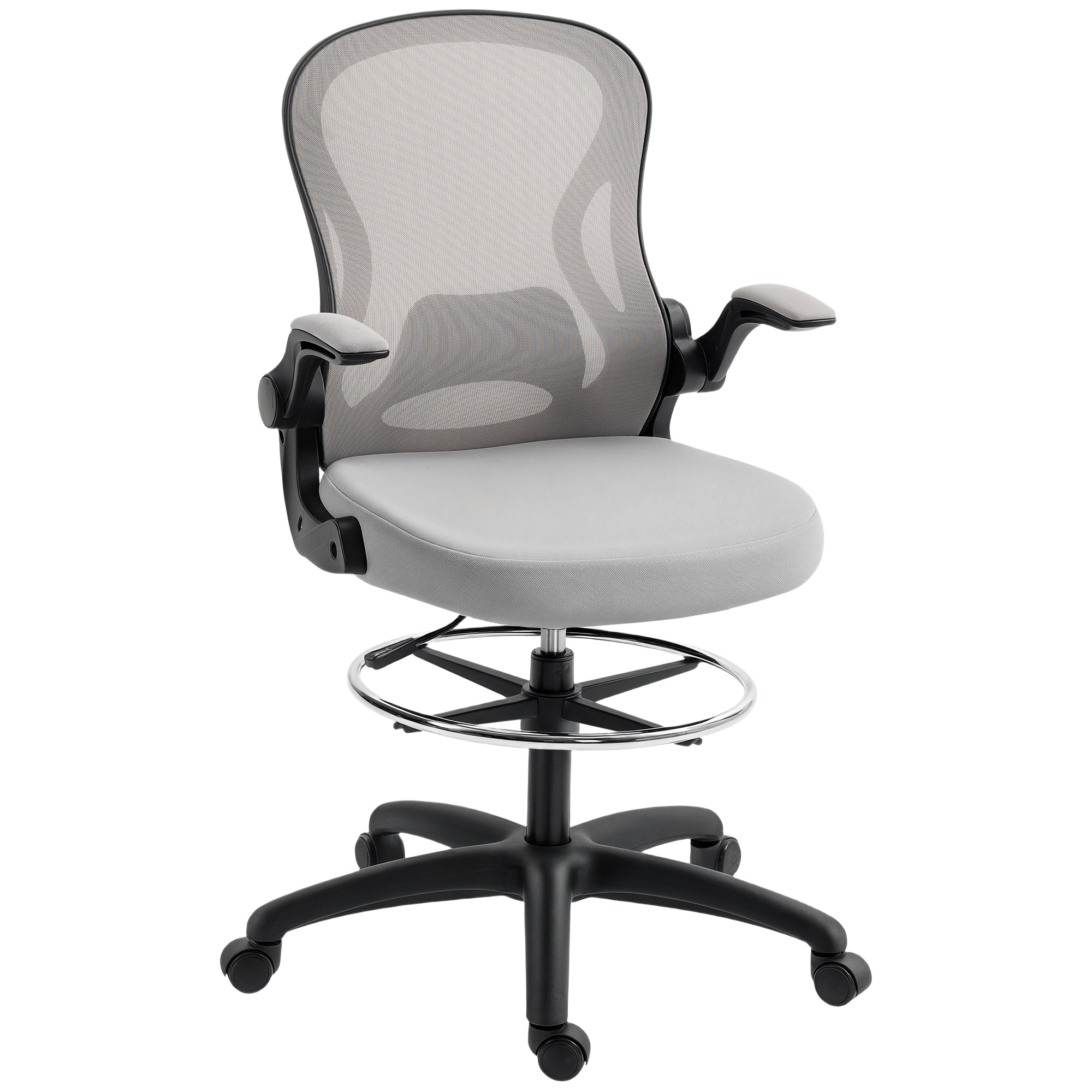 VONSETTA Adjustable Mesh Standing Desk Chair with Footrest Ring - Grey - Life Essentials