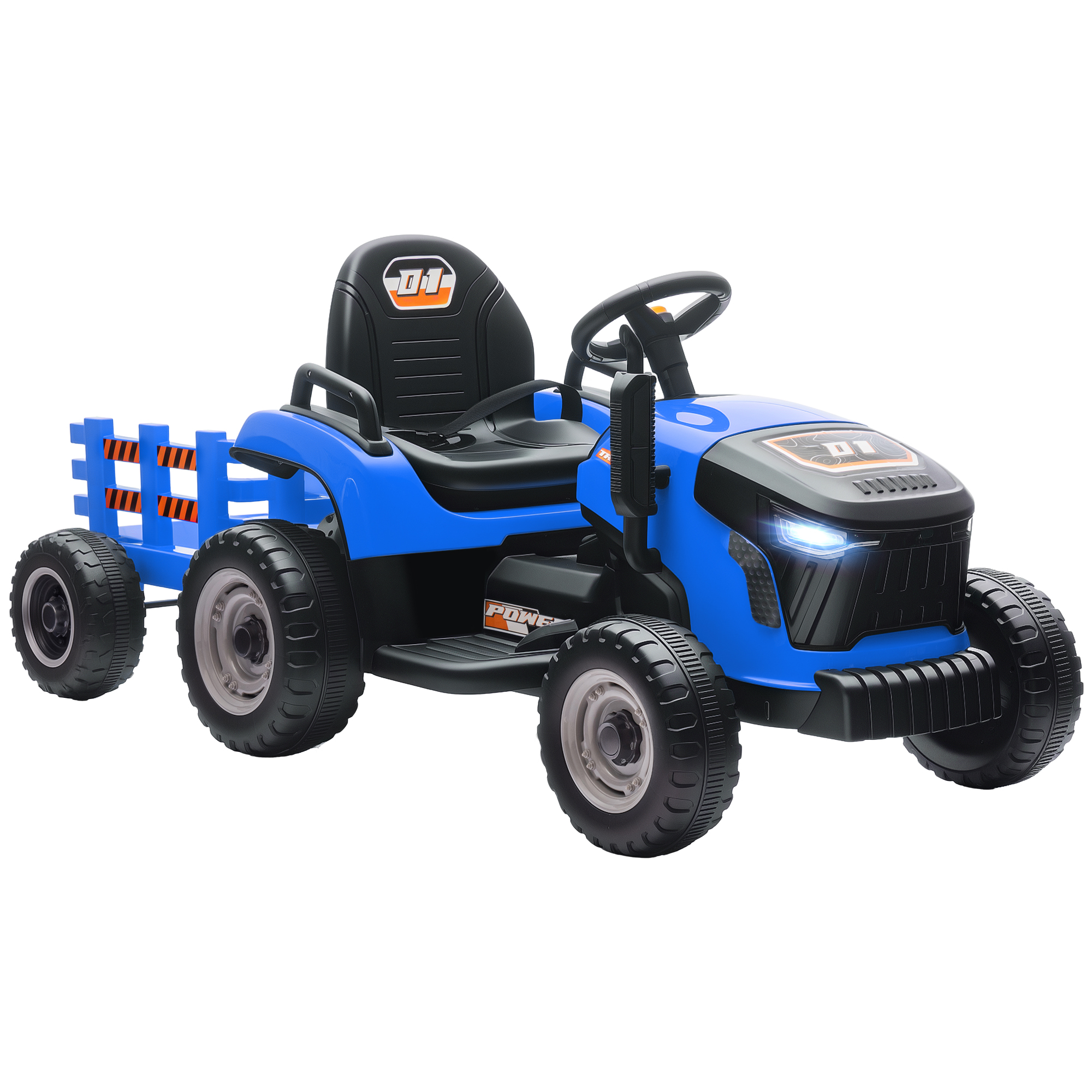 AIVAGO 12V Kids Ride On Tractor with Trailer, Remote & Music - Blue - Life Essentials