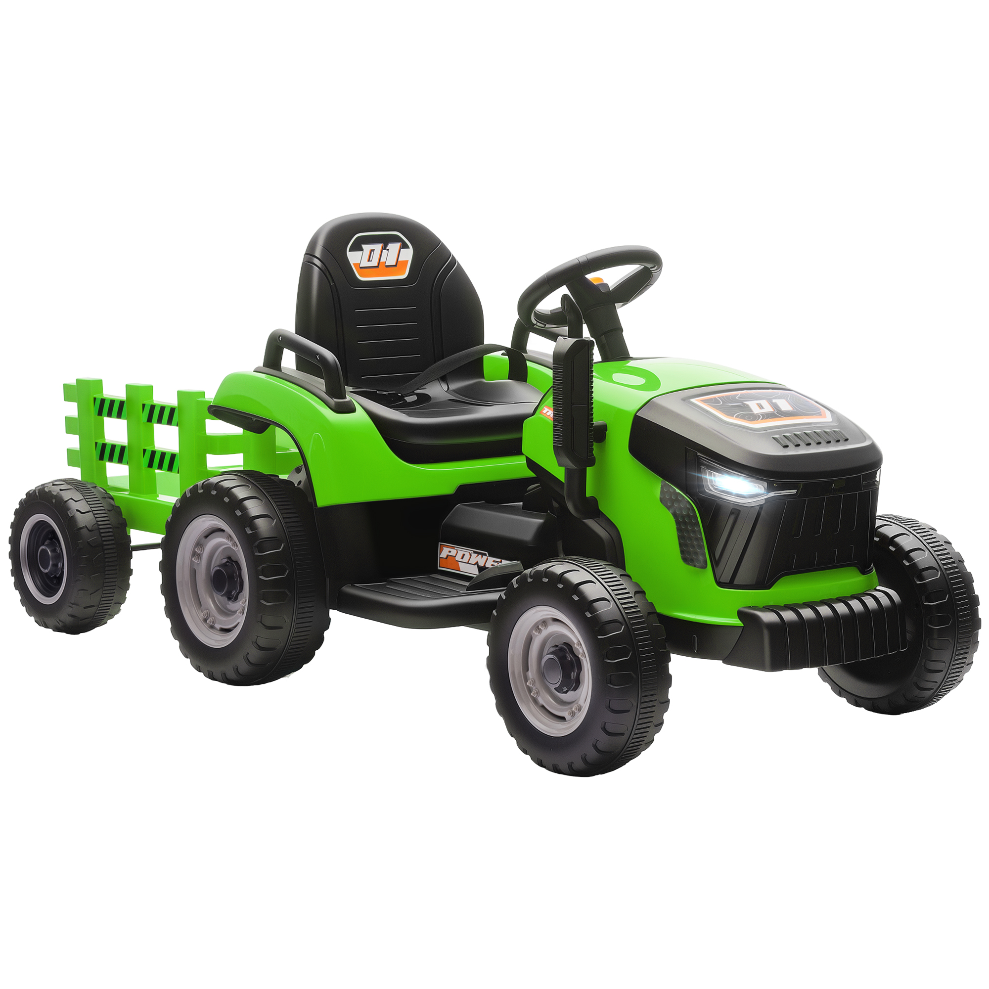 AIVAGO 12V Kids Ride On Tractor with Trailer, Remote & Music - Green - Life Essentials