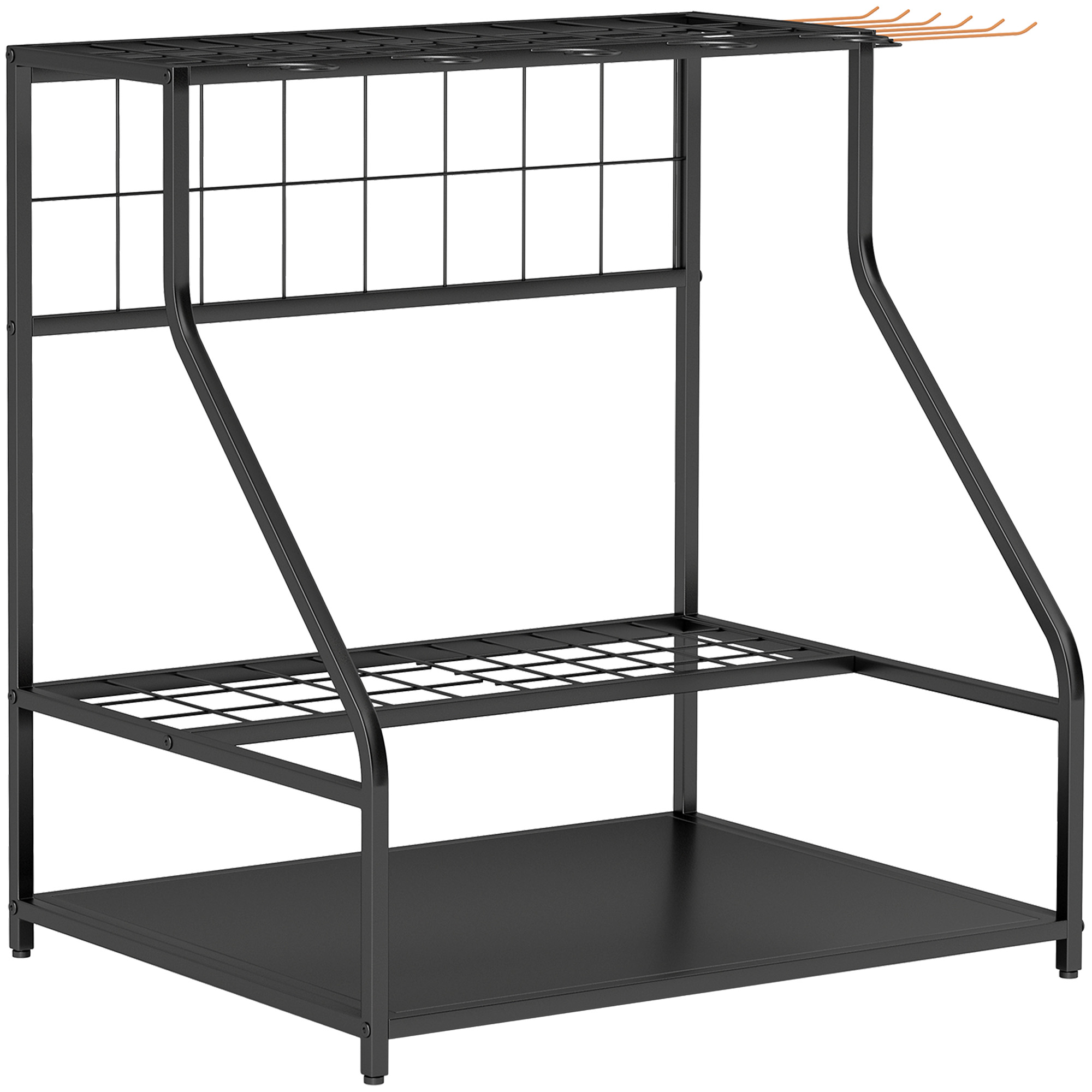 ANNESLEY 3 Tier Garden Tool Storage Rack with 11 Hooks for up to 20 Tools - Black - Life Essentials