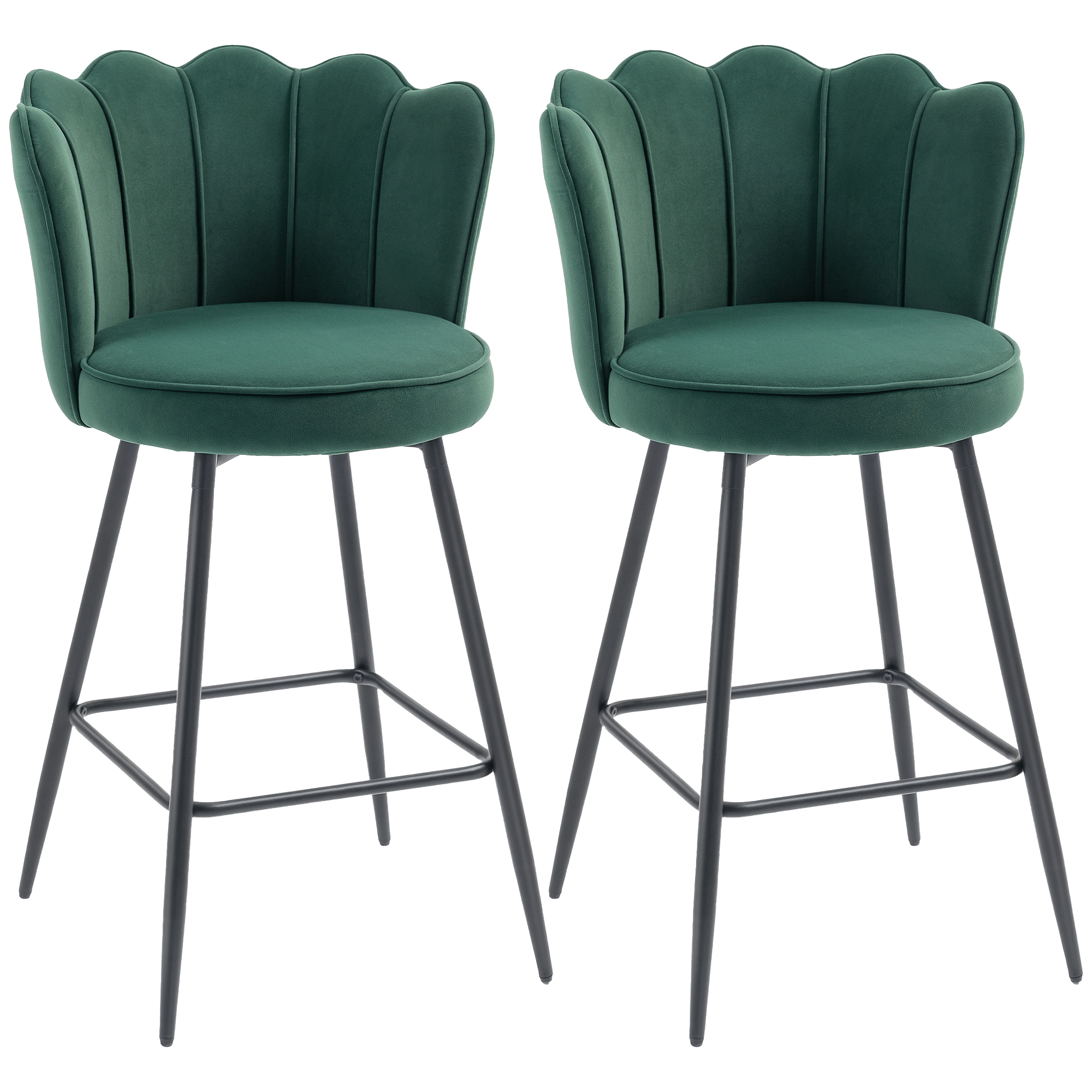 KERVAN Set of 2 Velvet Lotus Bar Stool - Dark Green - Life Essentials