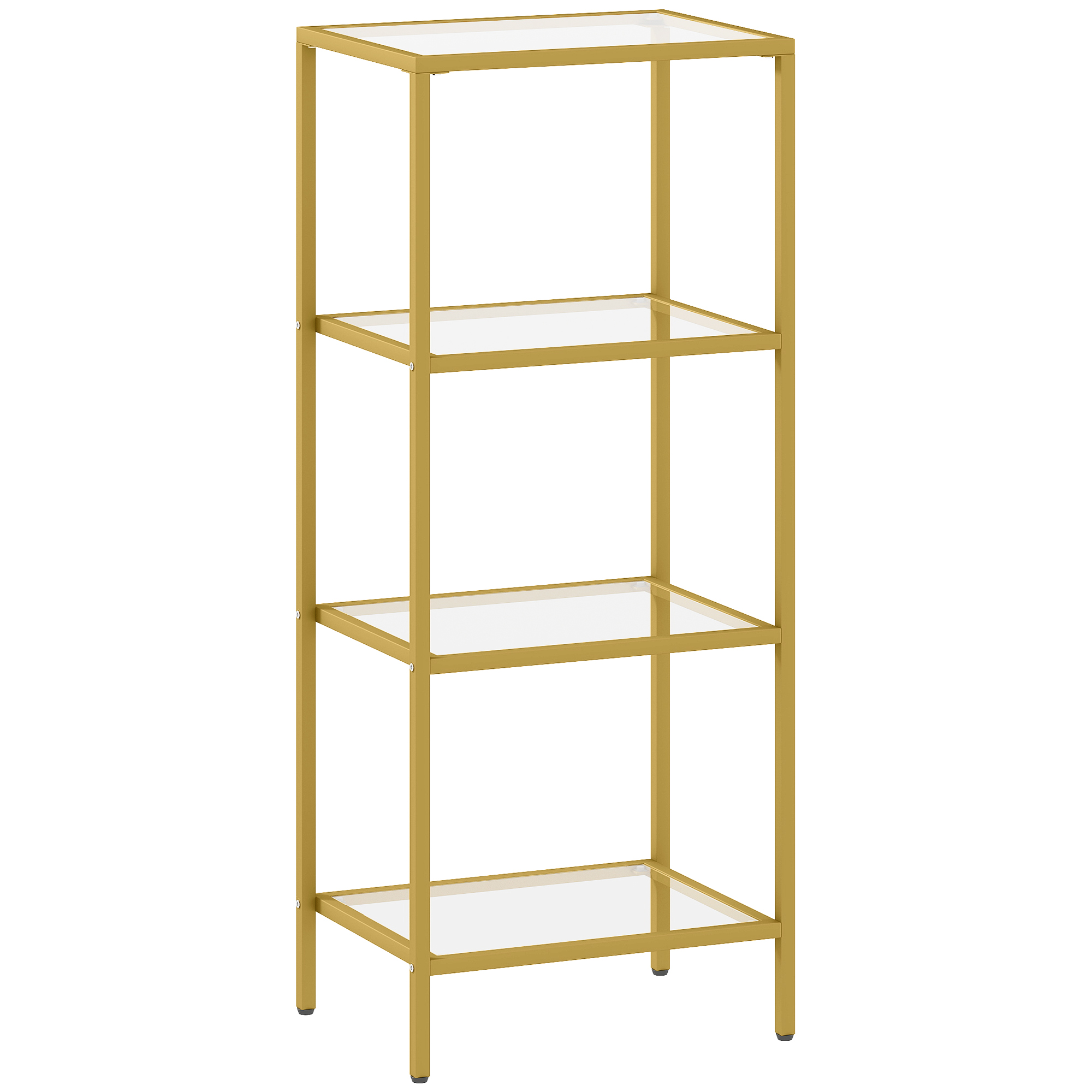KALLIN Display Shelving Unit Metal 4 Tier with Glass Shelf - Gold Tone - Life Essentials