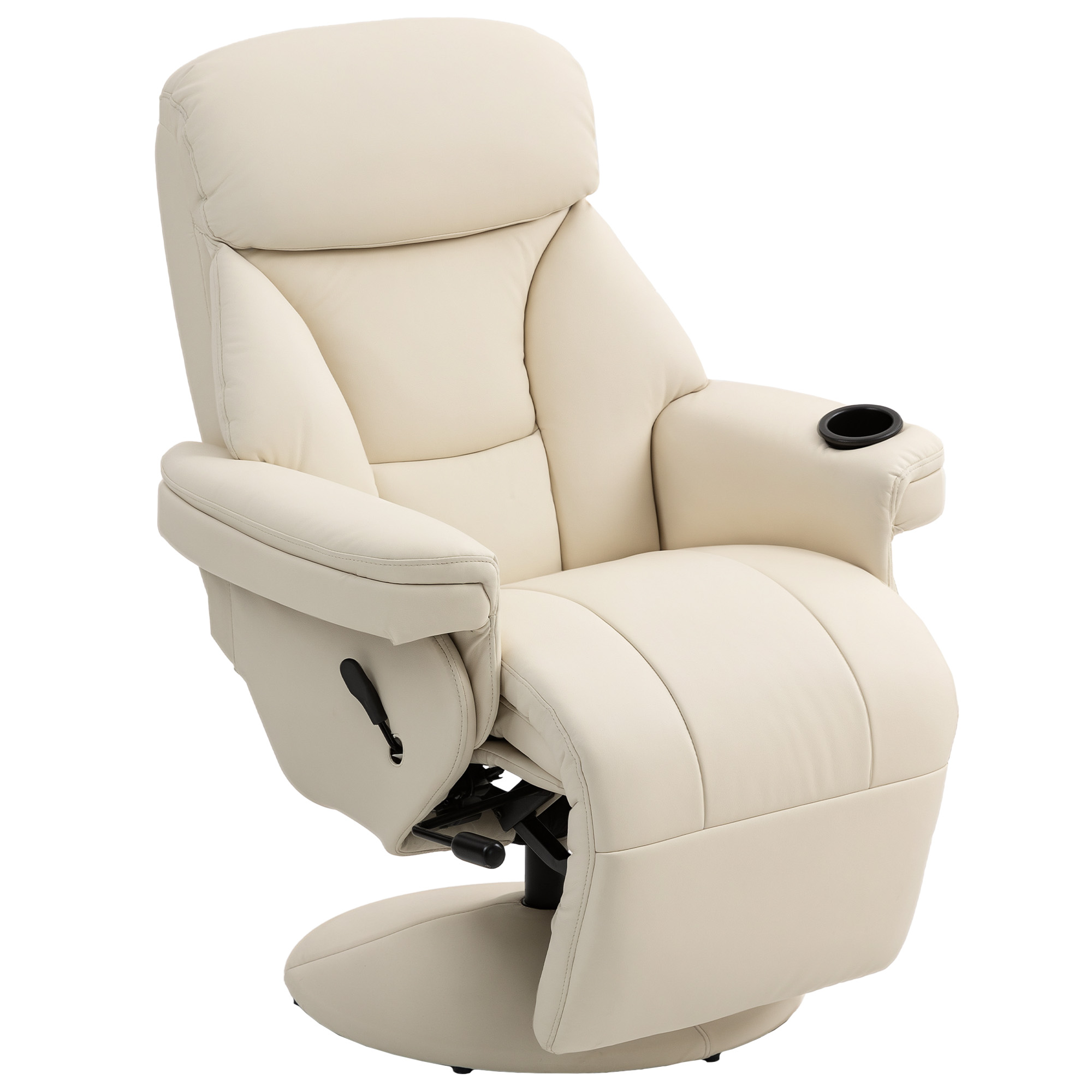 GARLEN PU Leather Manual Recliner Swivel Chair with Footrest - White - Life Essentials