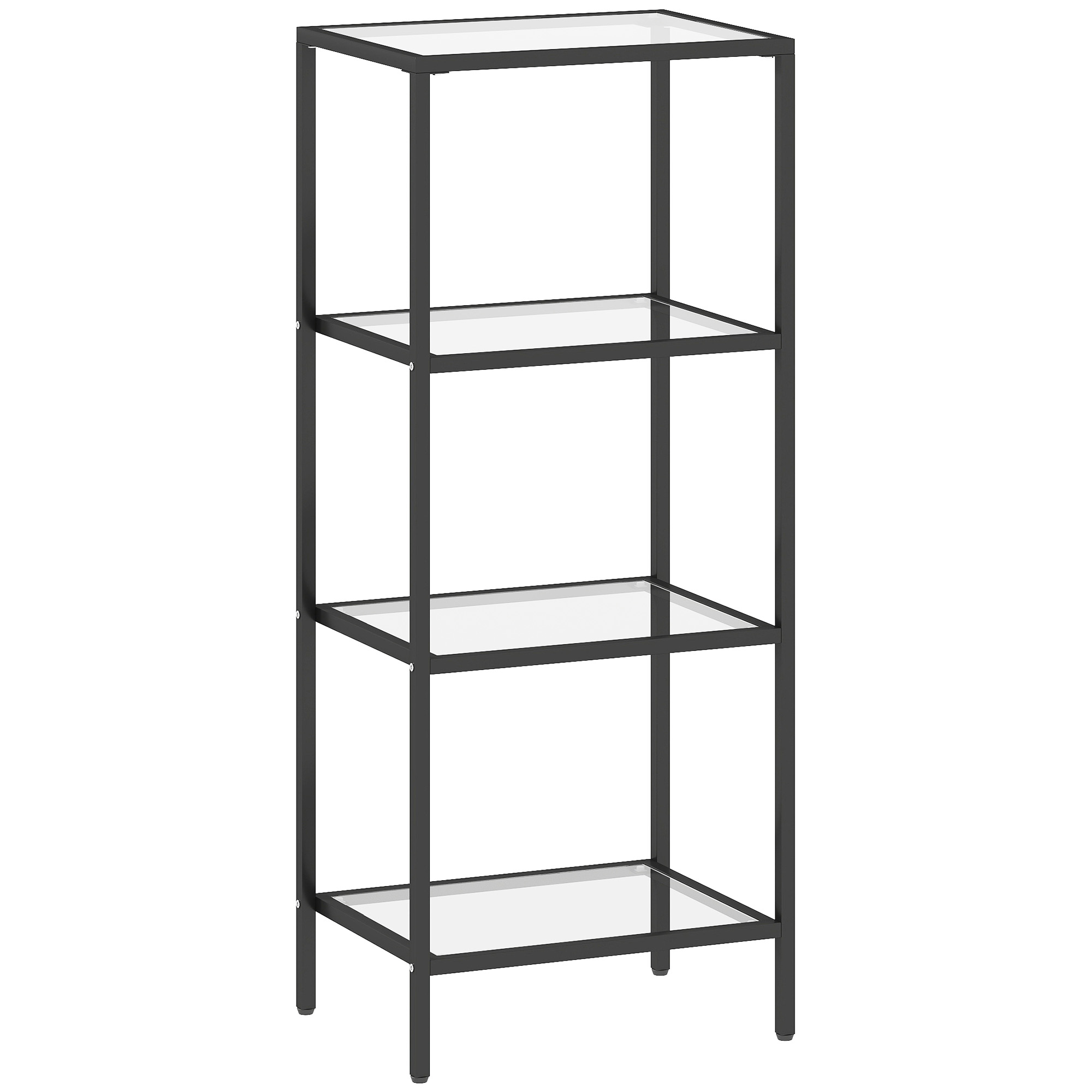 KALLIN Display Shelving Unit Metal 4 Tier with Glass Shelf - Black - Life Essentials