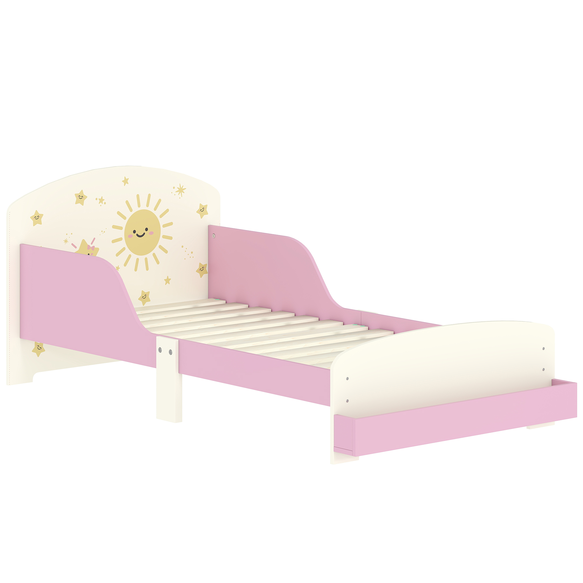 ARLVEN Wooden Toddler Bed with Storage and Guardrails, Sun Design - Pink - Life Essentials