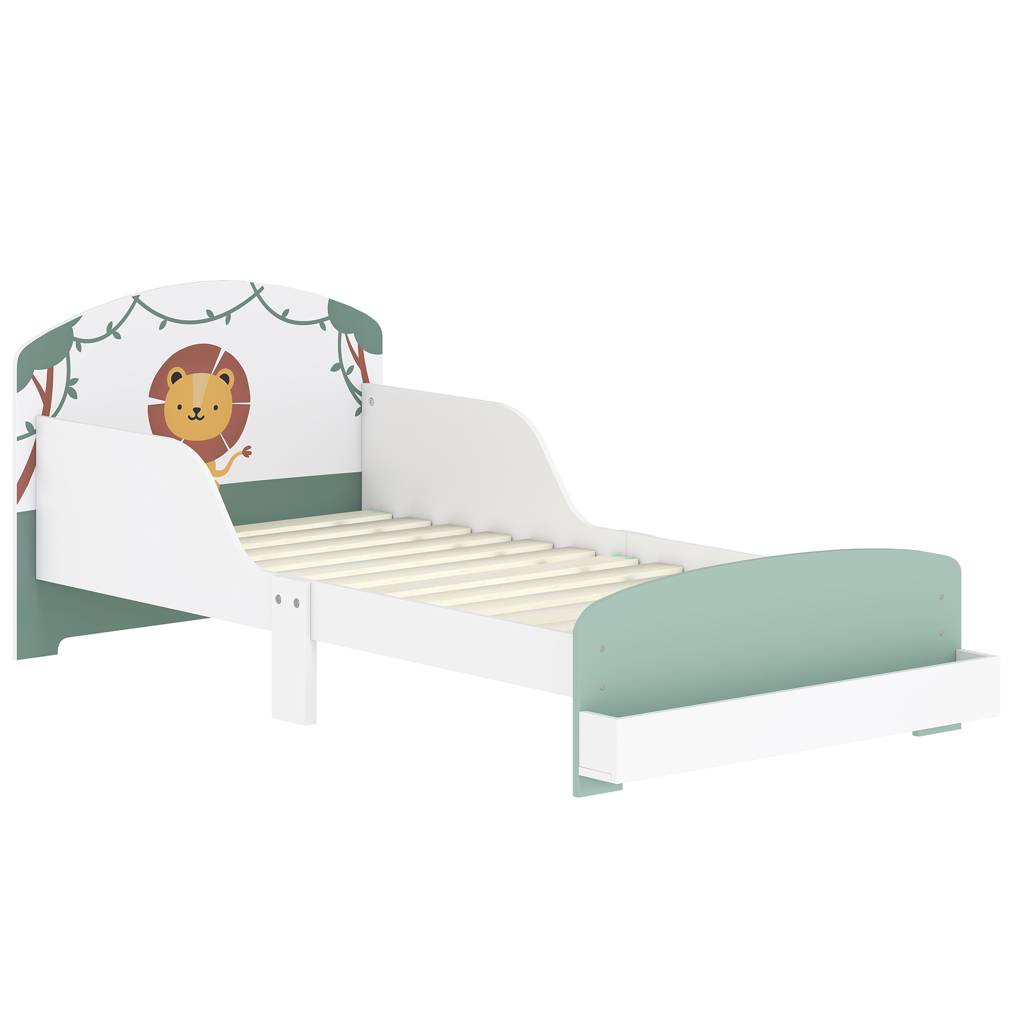 ARLVEN Wooden Toddler Bed with Storage and Guardrails, Lion Design - Green - Life Essentials