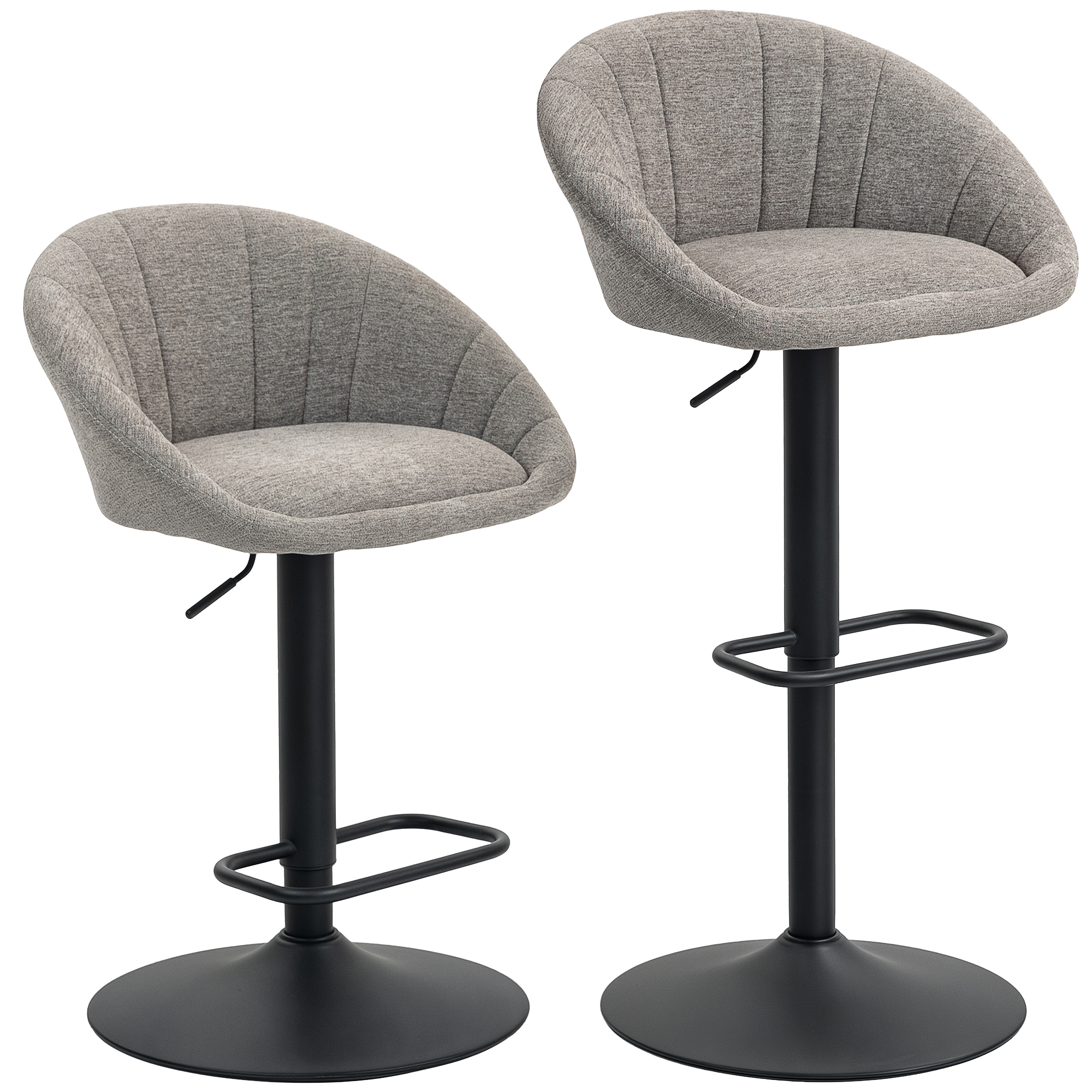 KENDRO Set of 2 Tub Linen Bar Stool - Grey - Life Essentials