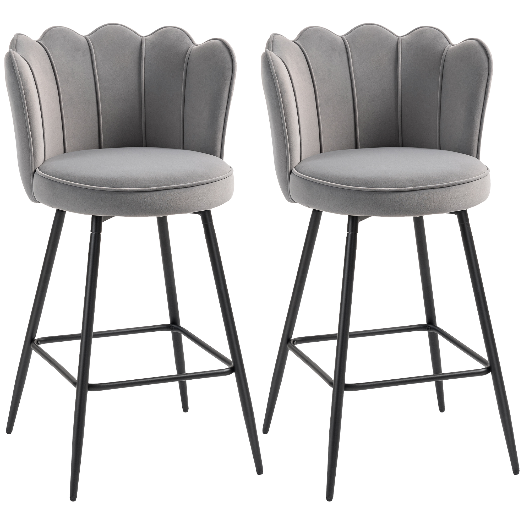 KERVAN Set of 2 Velvet Lotus Bar Stool - Grey - Life Essentials