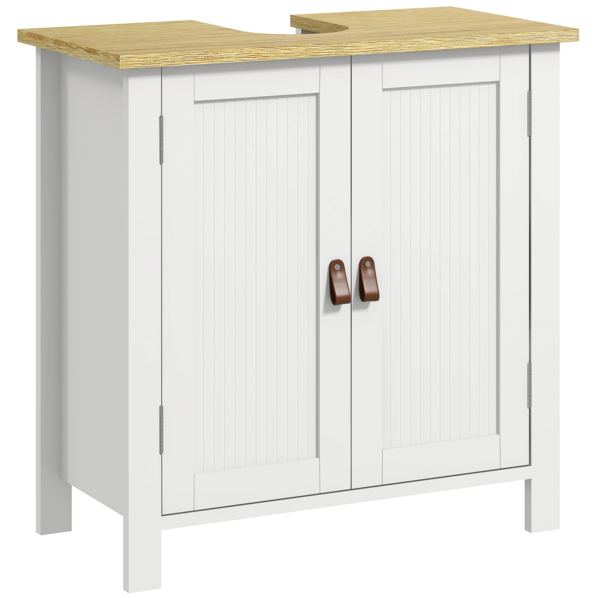 ANSFORD Under Sink Bathroom Cabinet for Basins without Pedestal - White and Natural - Life Essentials