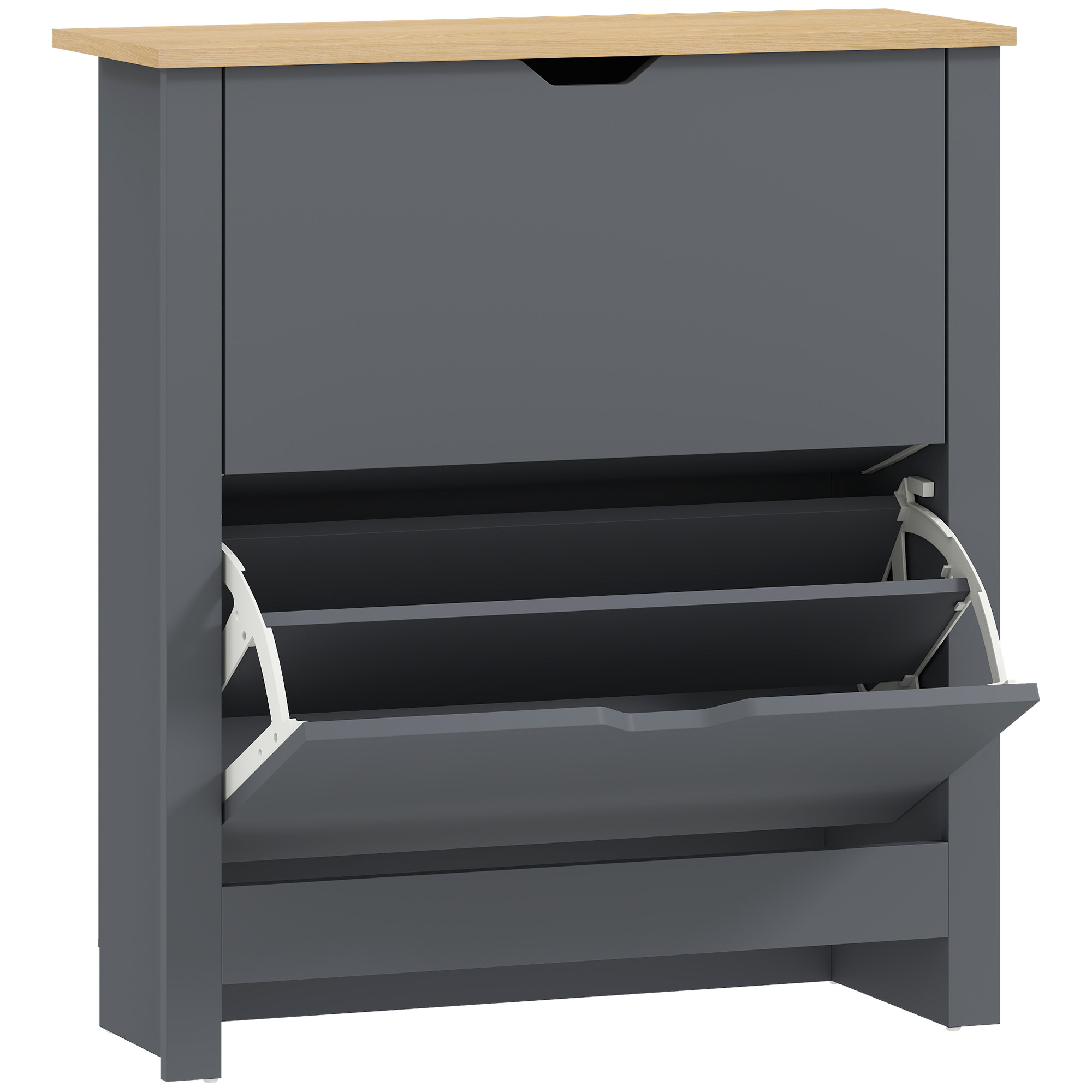 TUSAZIA 2 Flip Drawers Medium-sized Shoe Cabinet - Charcoal Grey - Life Essentials