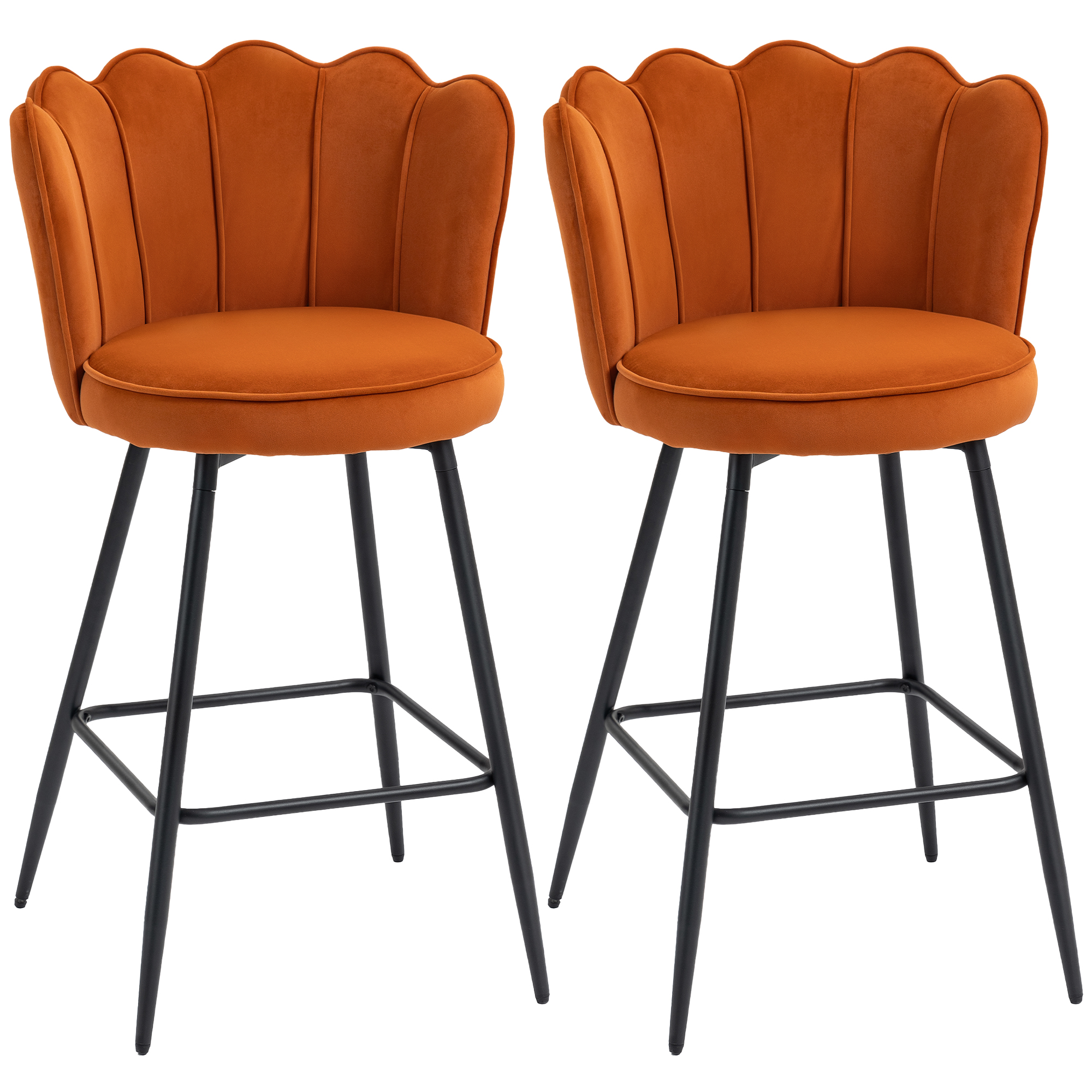 KERVAN Set of 2 Velvet Lotus Bar Stool - Orange - Life Essentials