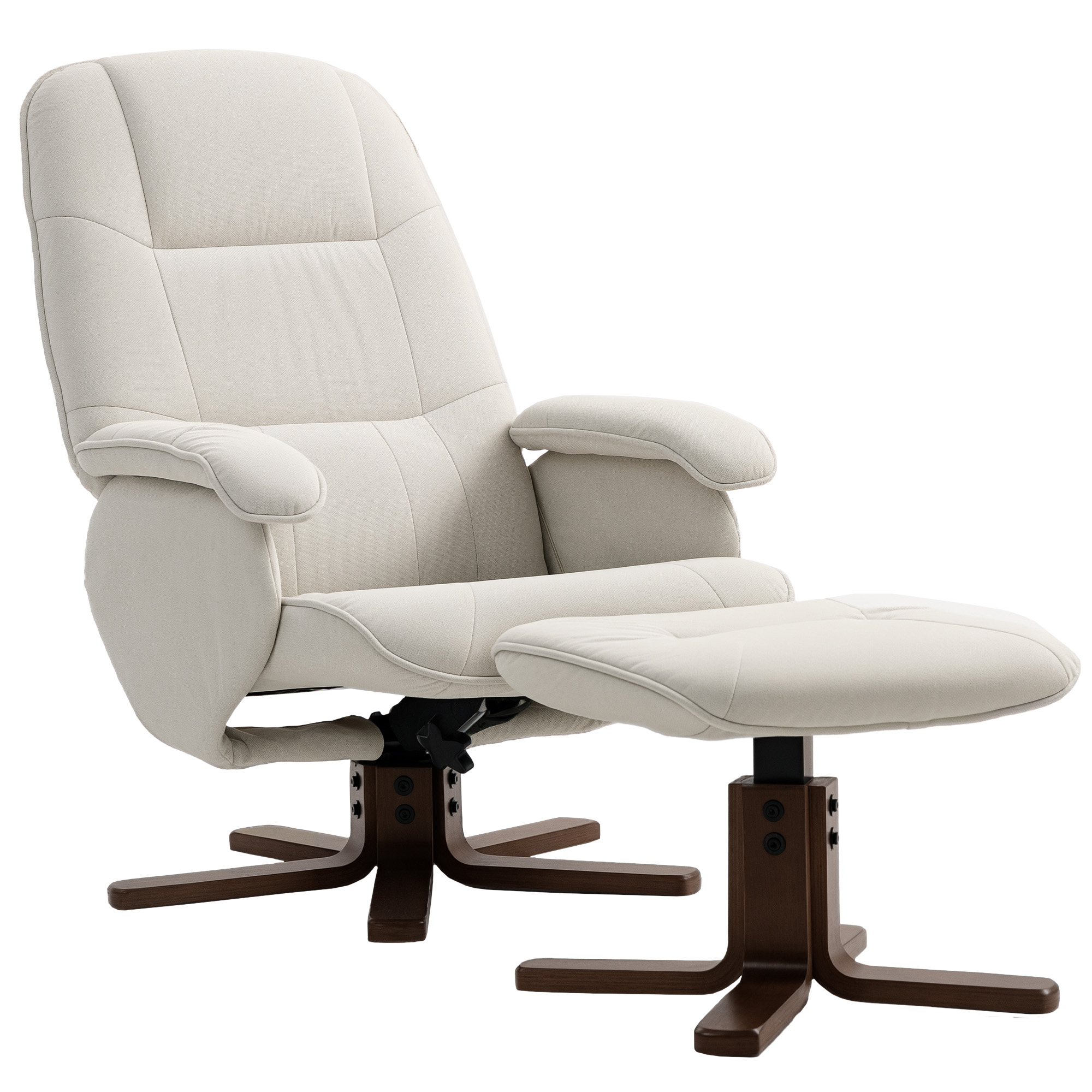 KELRIC Linen Recliner Swivel Chair with Footstool - Beige - Life Essentials