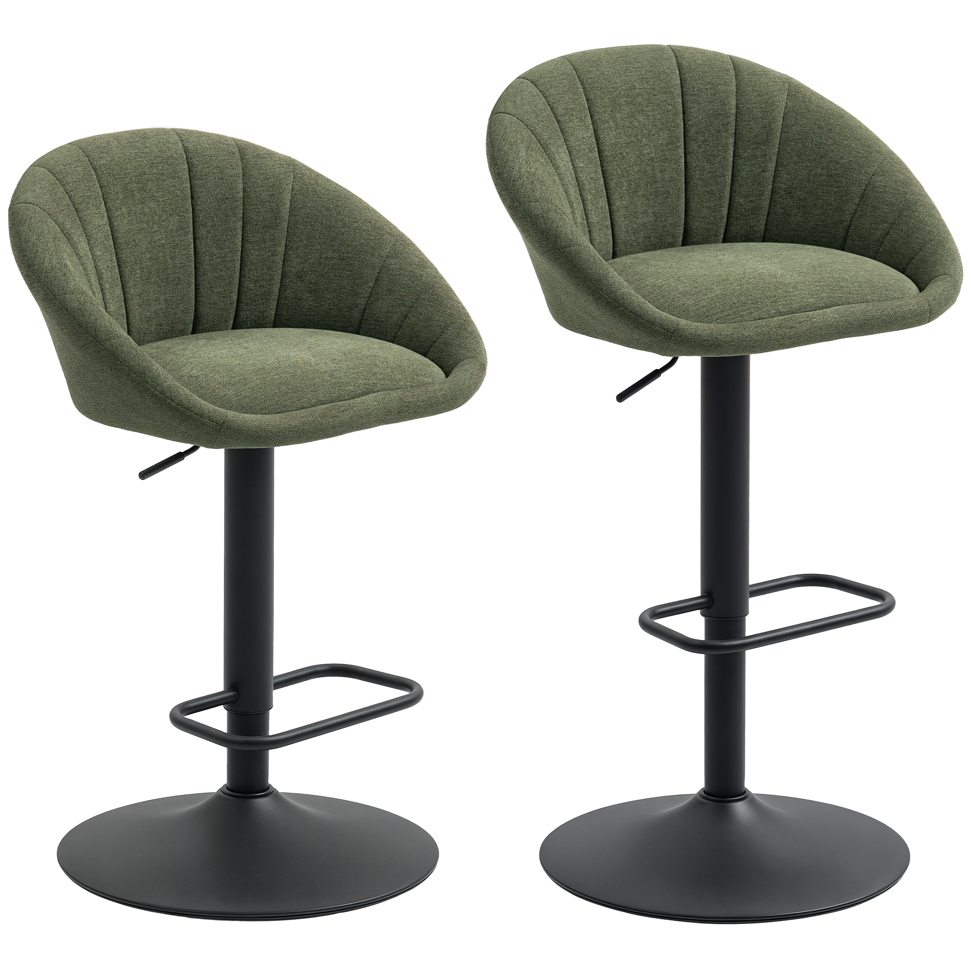 KENDRO Set of 2 Tub Linen Bar Stool - Dark Green - Life Essentials