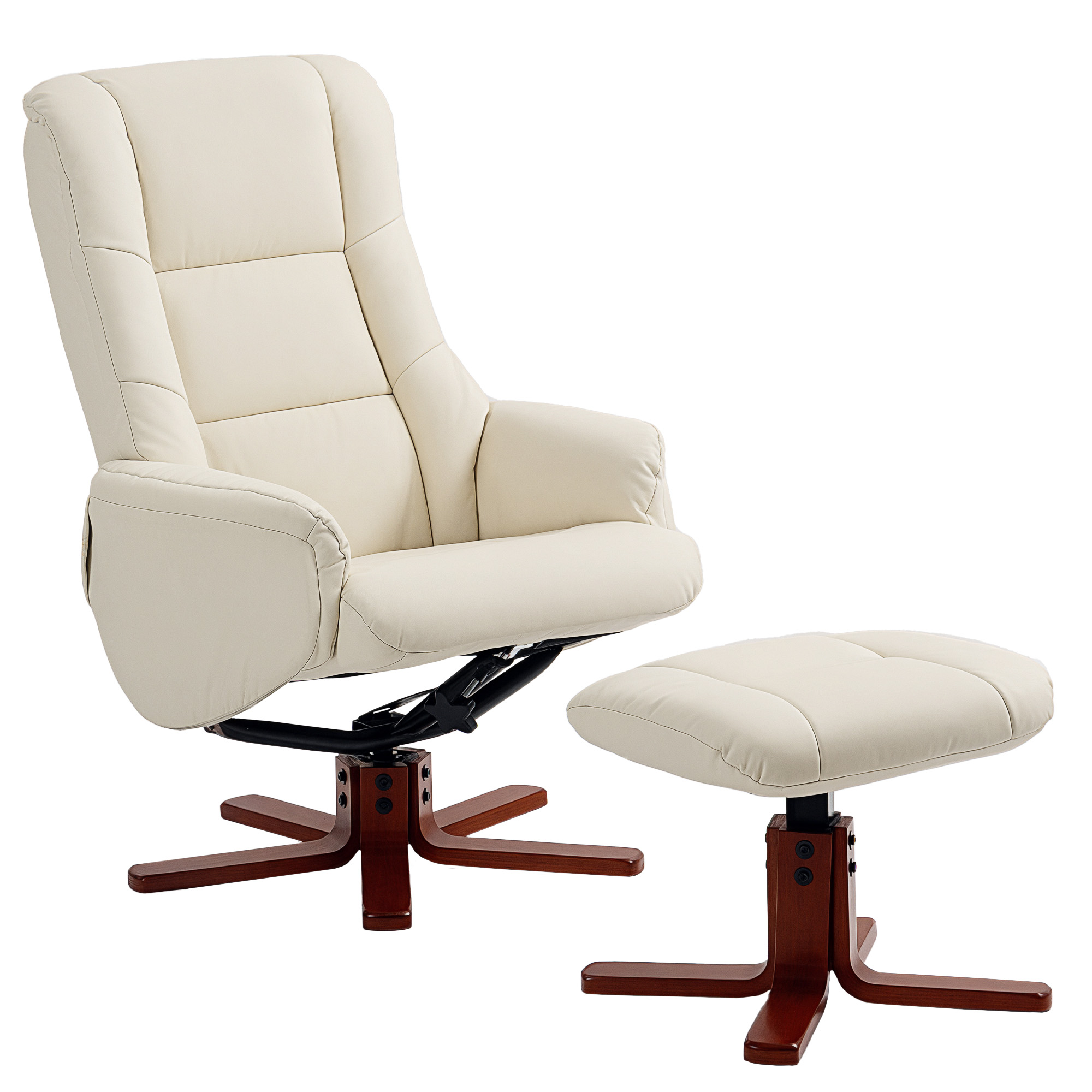 KELVAN PU Leather Rocking Recliner Armchair with Footstool - Cream - Life Essentials