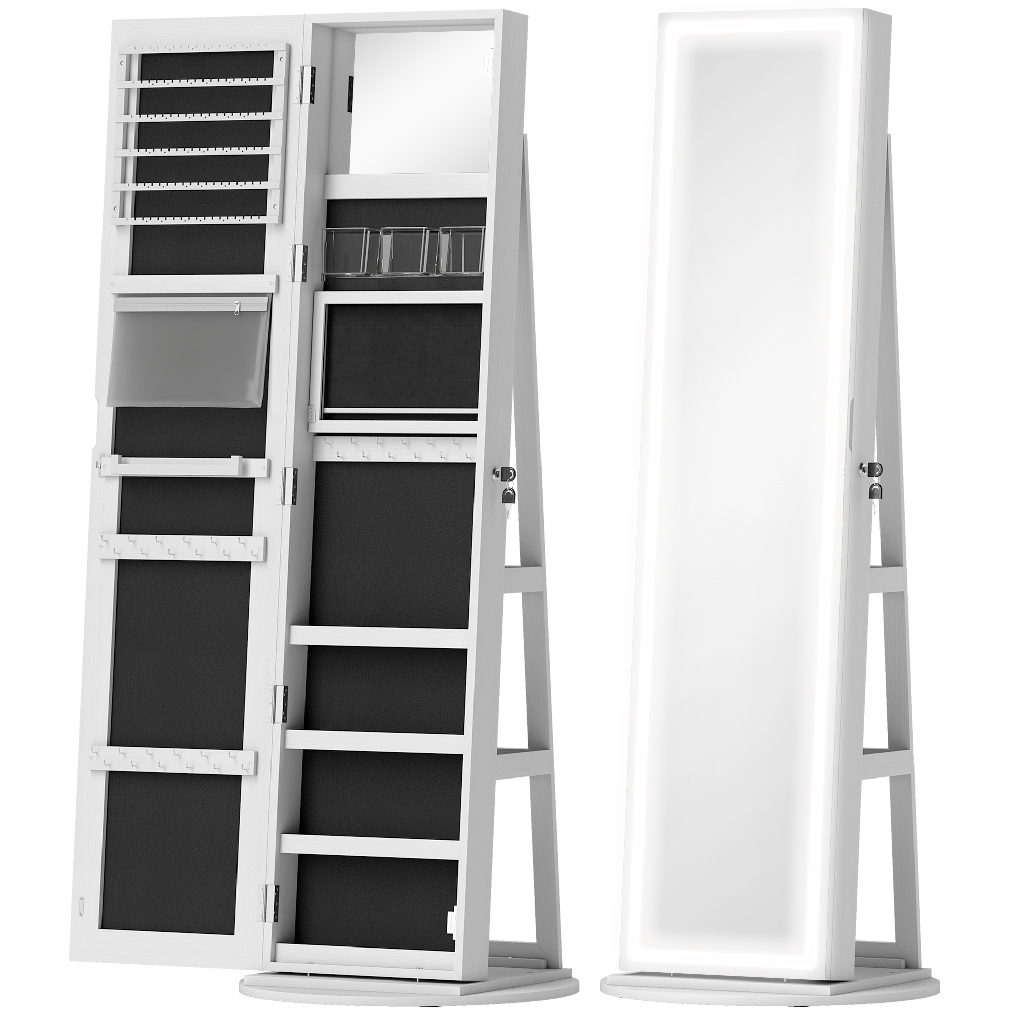 MELOR Storage Jewellery Cabinet with Mirror and Lights - White - Life Essentials