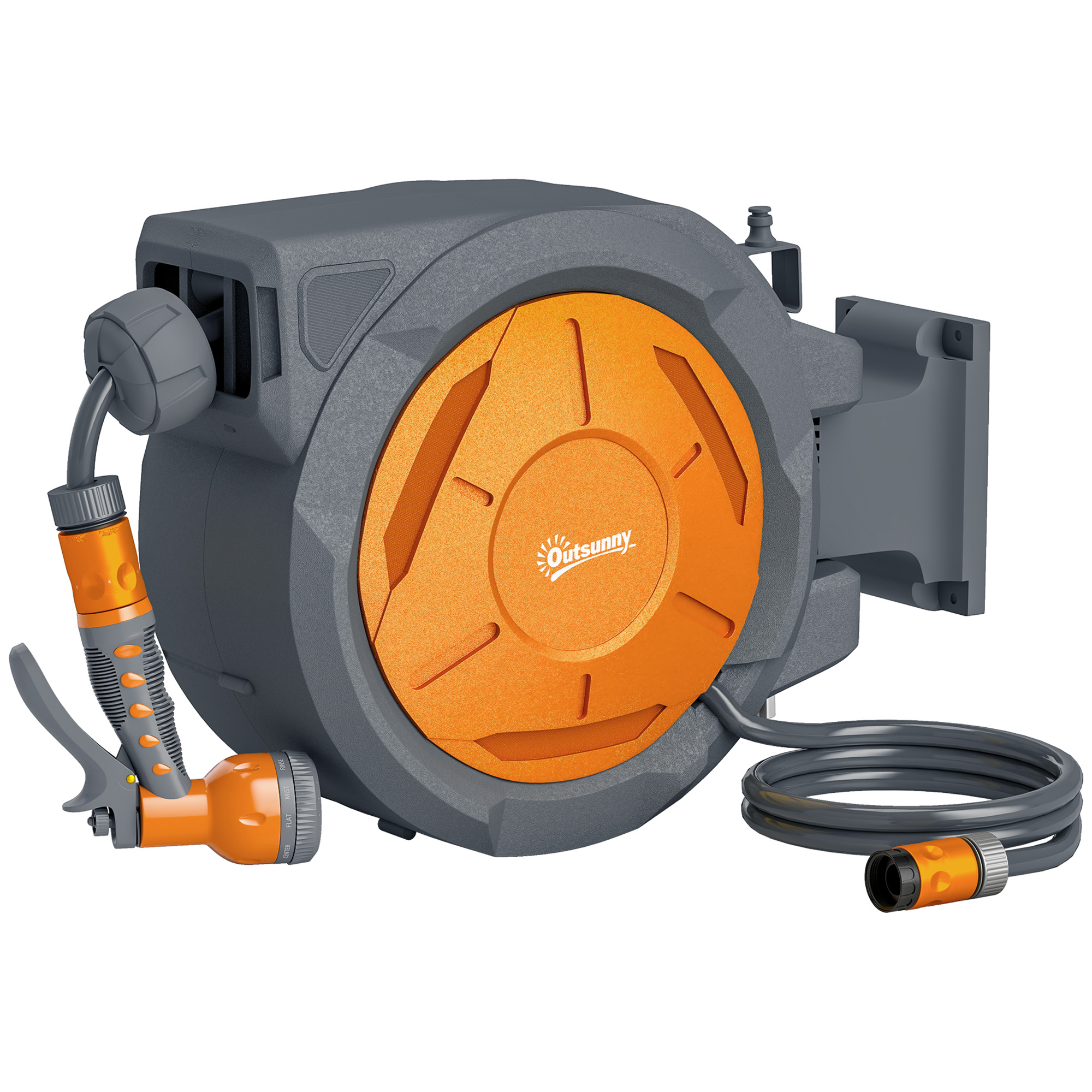 ORVRIC Hose Reel Wall Mounted Retractable Garden Hose Pipe with Auto Rewind - Orange - Life Essentials