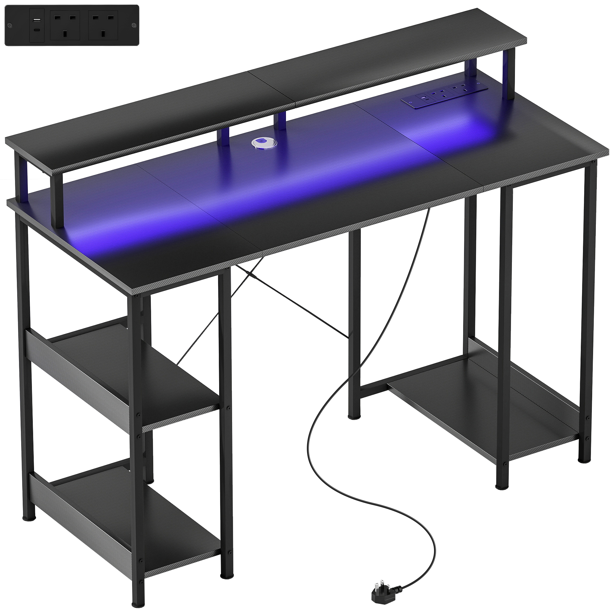 SELVIK Gaming Computer Desk with LED and Power Outlets - Grey