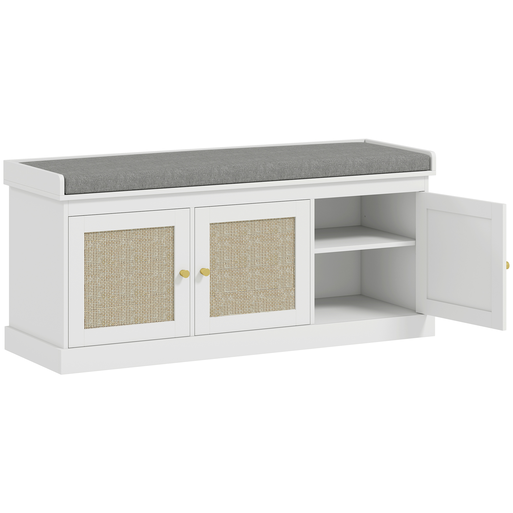 JORAN 3 Door Wide Rattan Shoe Storage Bench - White - Life Essentials