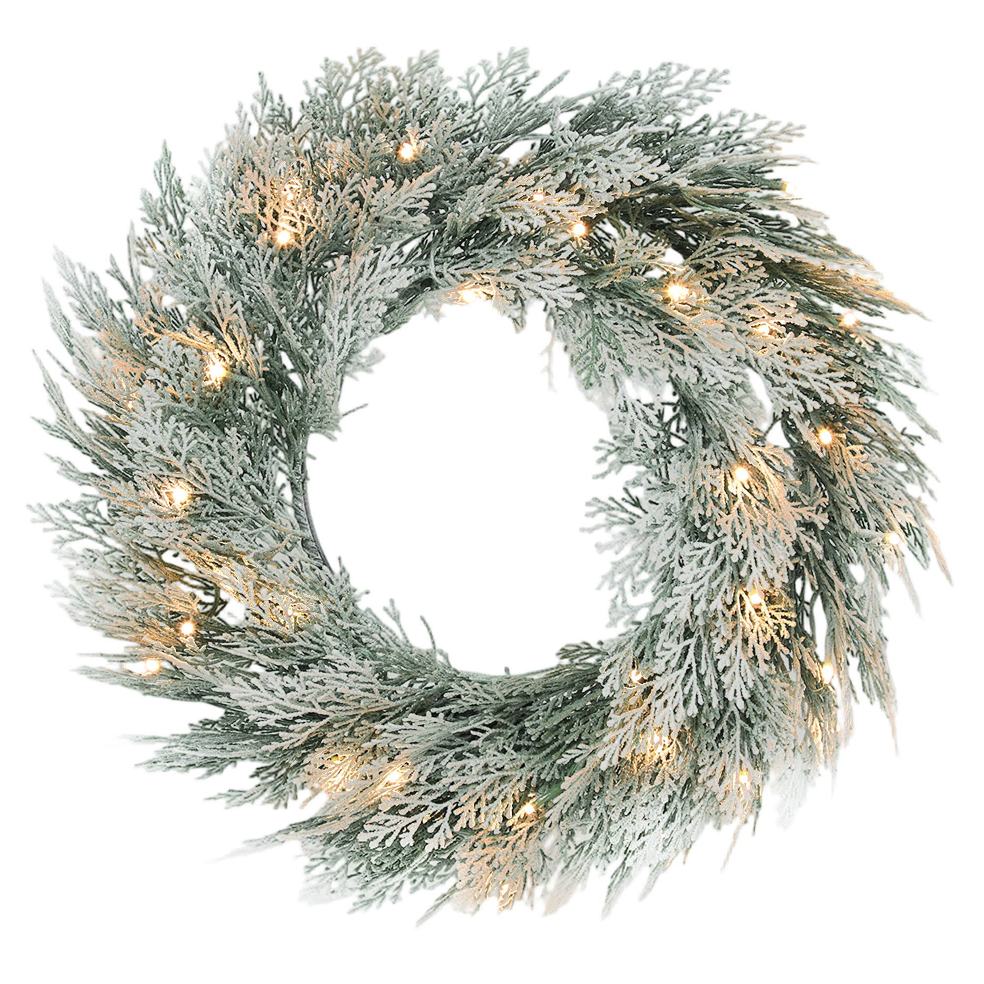 LUXER Flocked Prelit Christmas Wreath PE 60cm - Green - Life Essentials