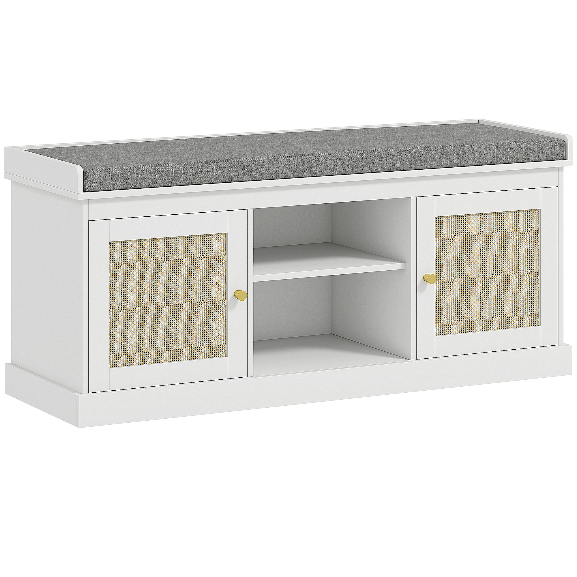 JORAN 2 Door Wide Rattan Shoe Storage Bench - White - Life Essentials