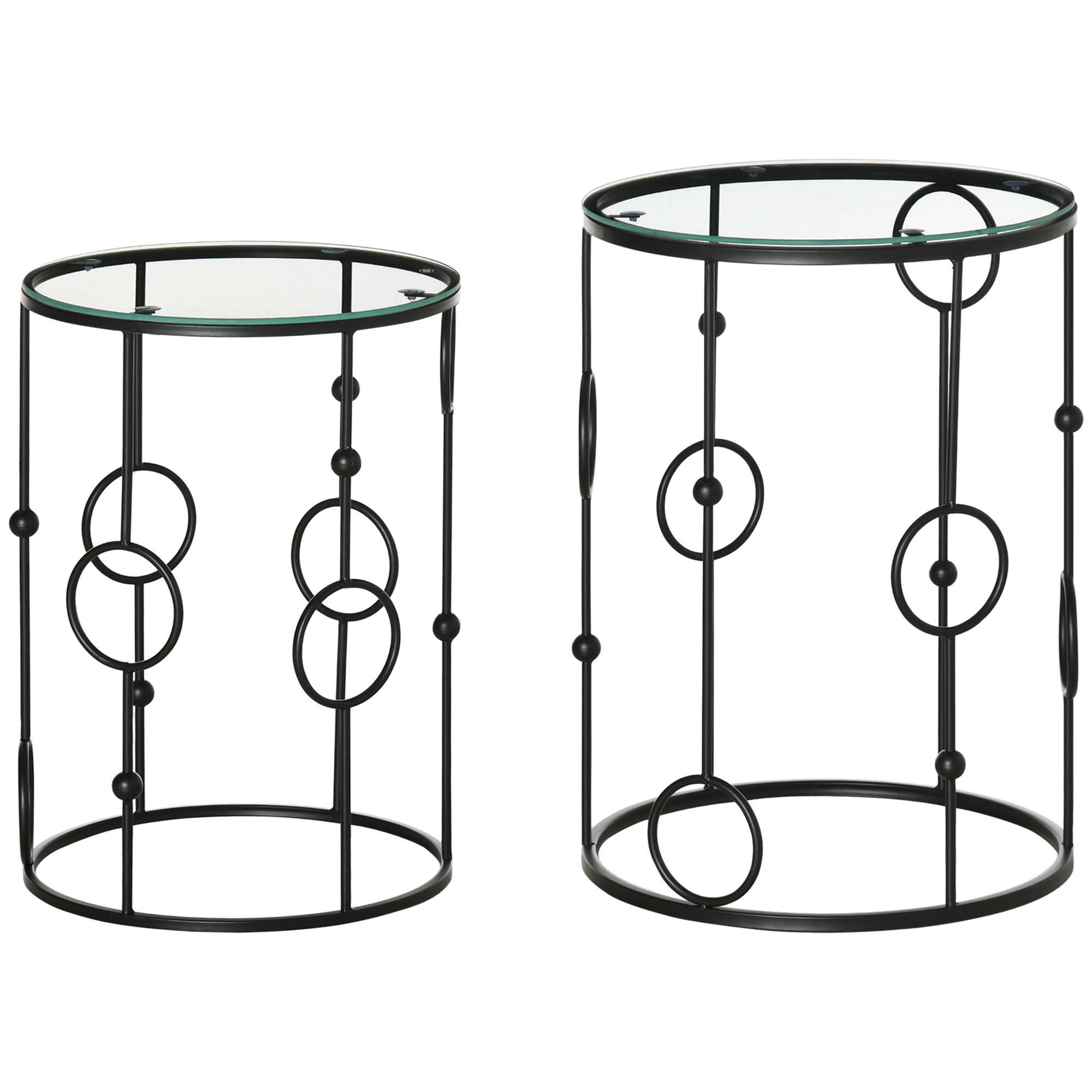APPLETON Set of 2 Round Nesting Coffee Tables for Living Room - Black - Life Essentials