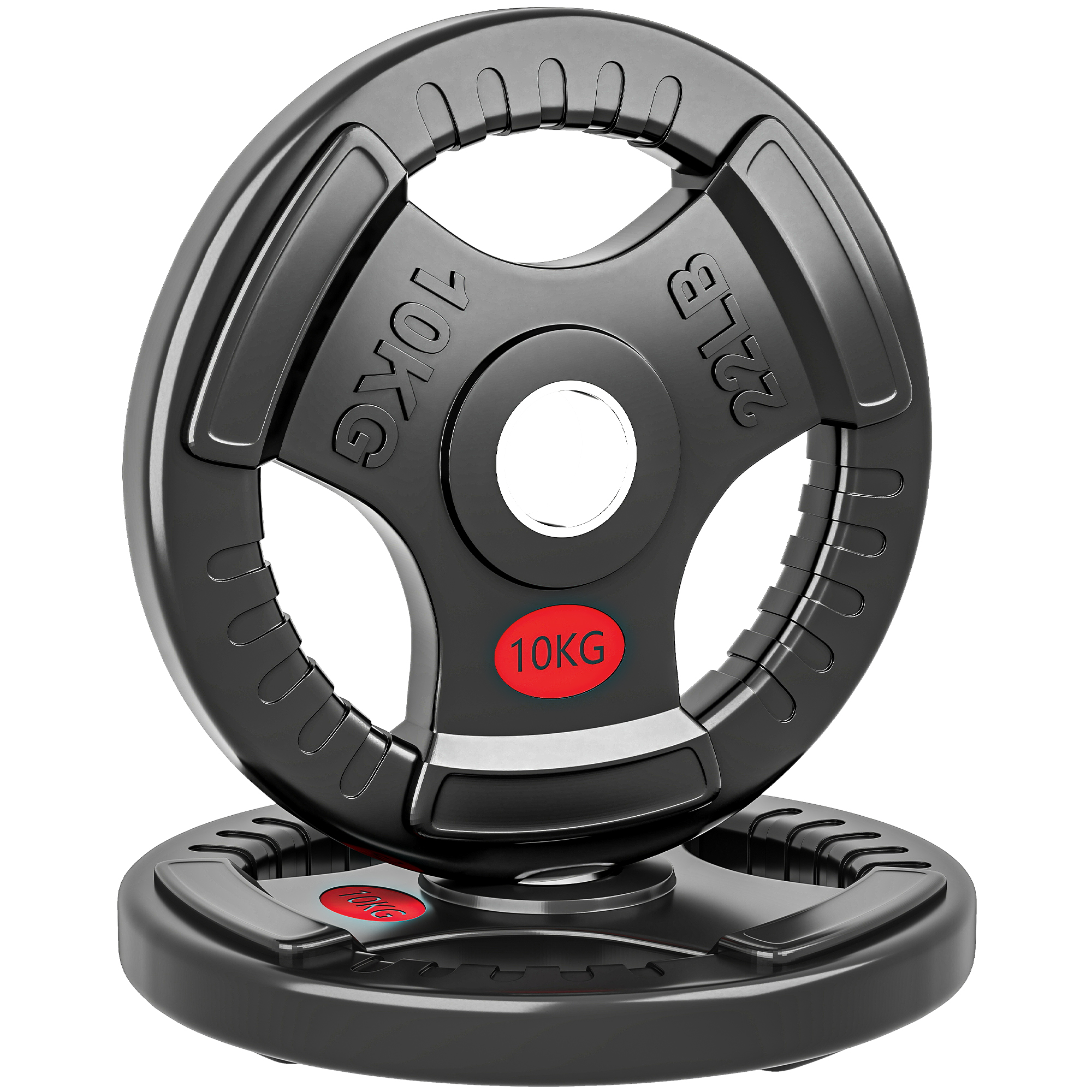 TMBER Olympic Weight Plates Steel Tri Grip 10kg Pair - Black - Life Essentials