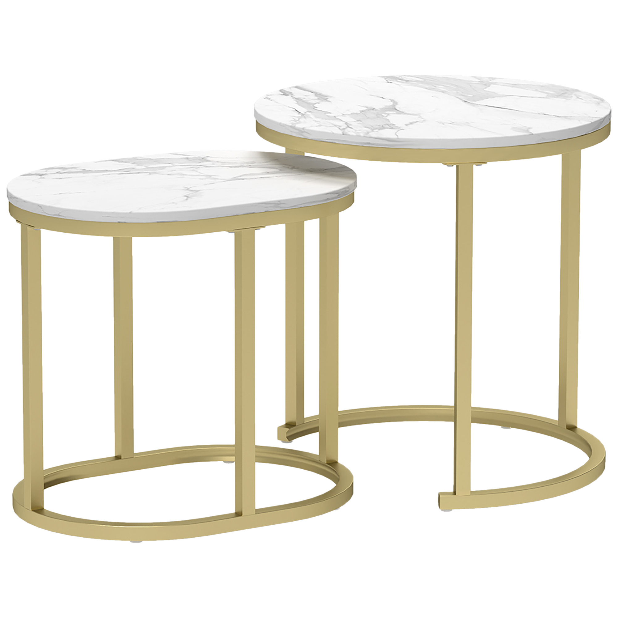 KAVRIC Nest of 2 Side Tables Wooden Marble Effect Gold Tone Frame - White - Life Essentials