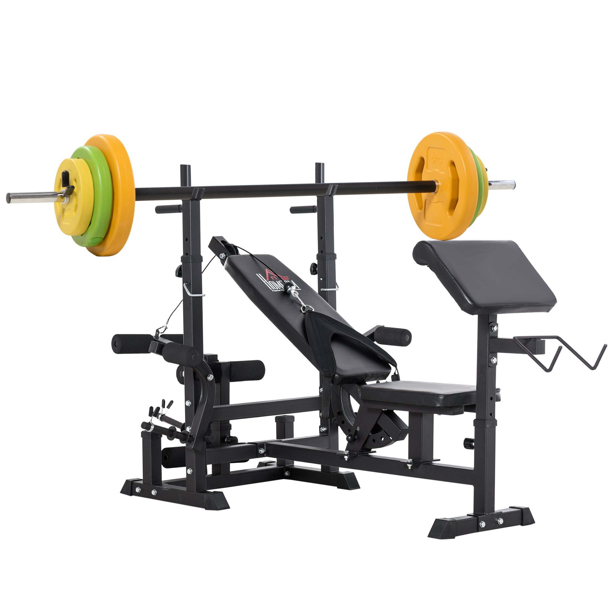 TORLAN Weight Bench Steel Adjustable Barbell Rack and Curl Pad - Multi Colour - Life Essentials