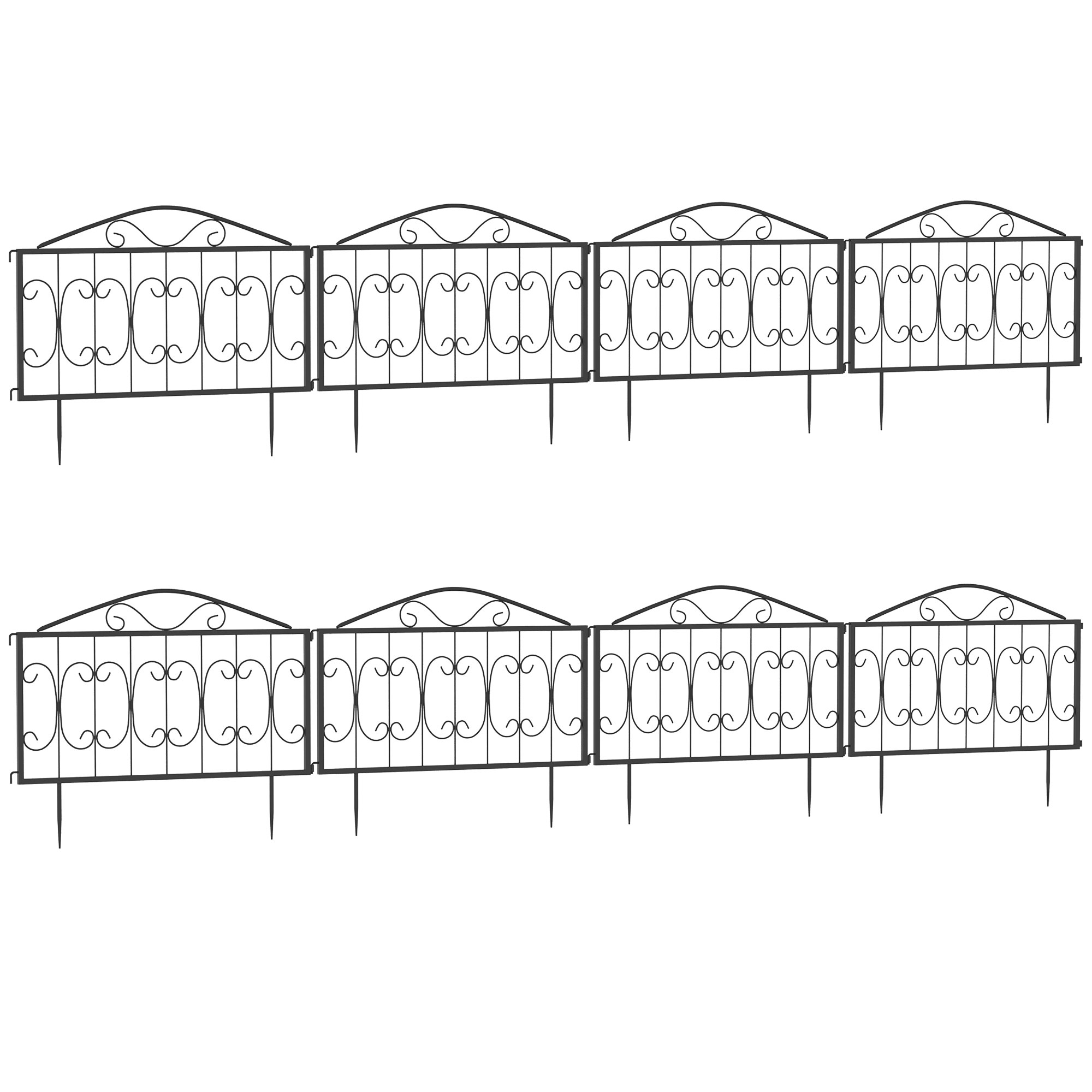 NORIX Decorative Garden Fencing 8PC Metal Outdoor Picket Fence Panels - Black - Life Essentials