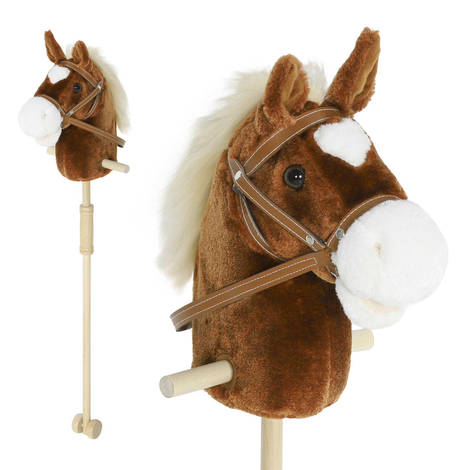 VELLARETH Kids Stick Horse with Wood Wheels - Brown - Life Essentials