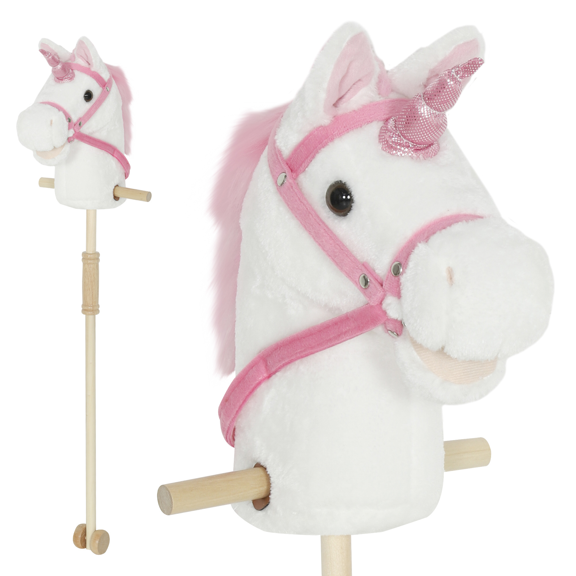 VELLNOR Kids Unicorn Stick with Wood Wheels - White - Life Essentials