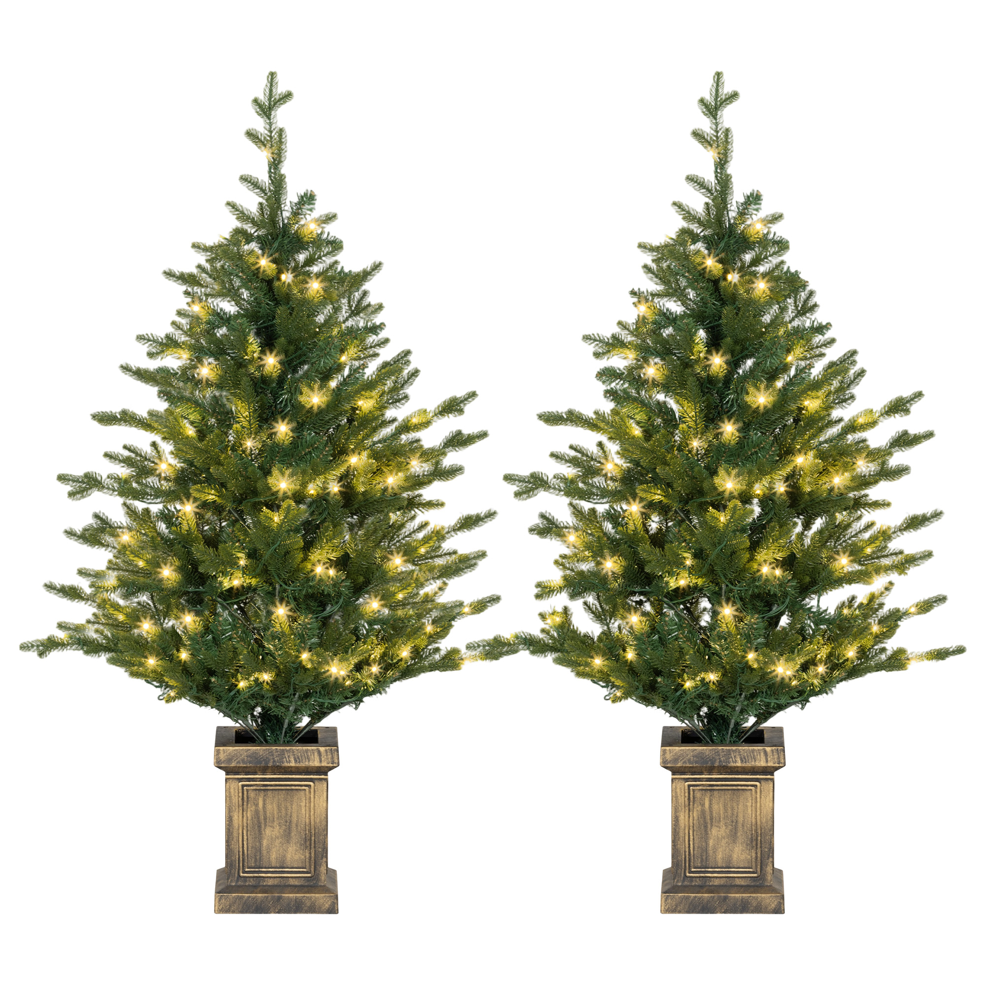 LUVOR Artificial Christmas Trees Plastic Set of 2, 4ft with Lights - Green - Life Essentials