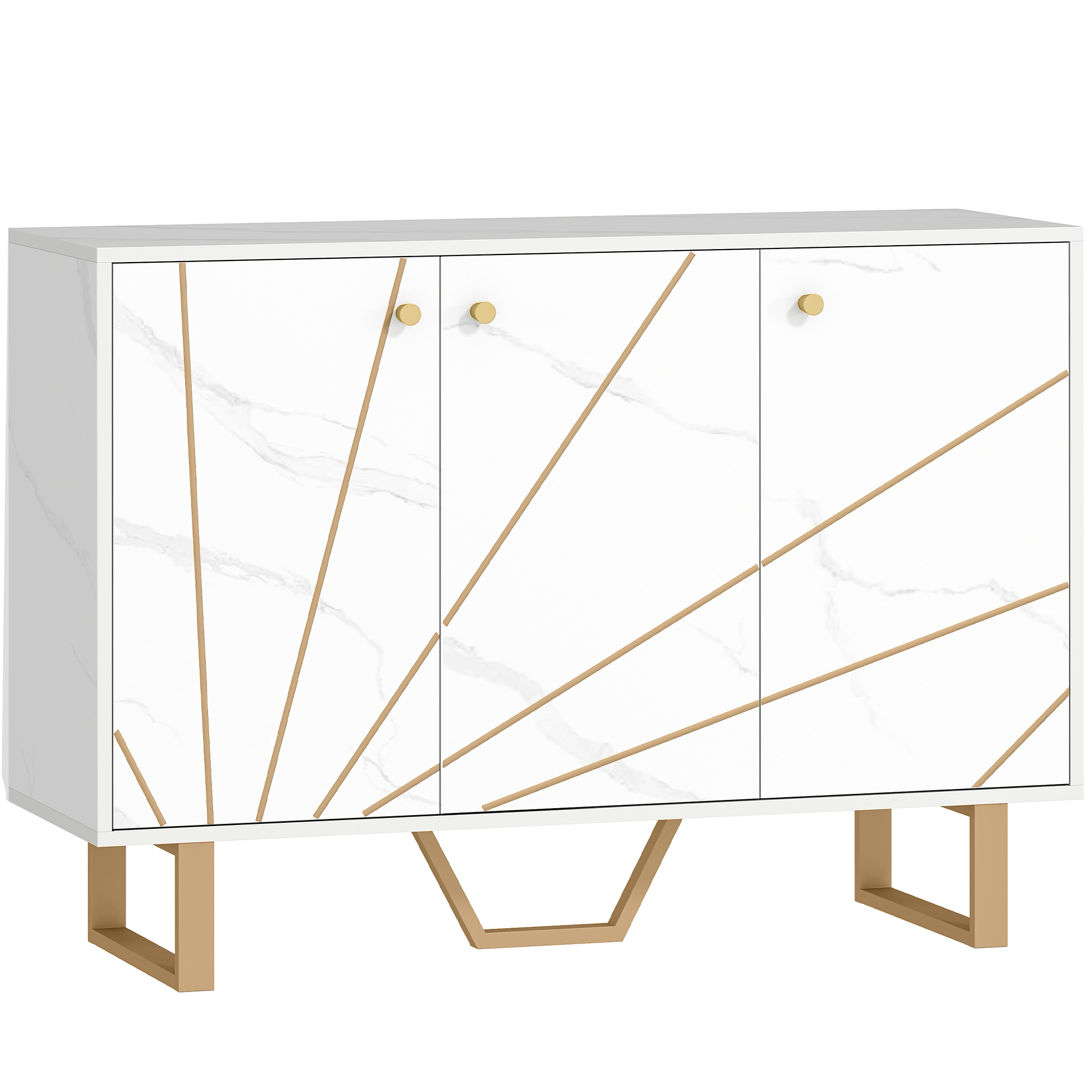 KORAL Wooden Sideboard 3 Door with Metal Legs - White - Life Essentials