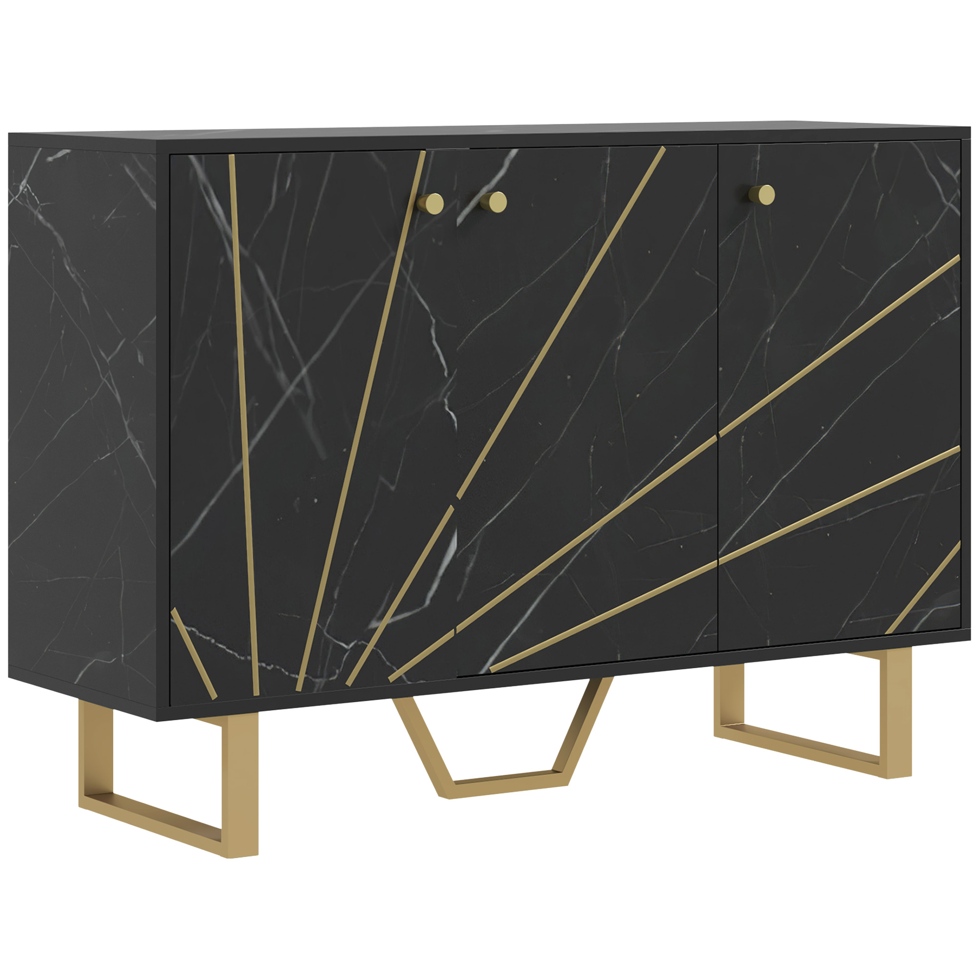 KORAL Wooden Sideboard 3 Door with Metal Legs - Black - Life Essentials