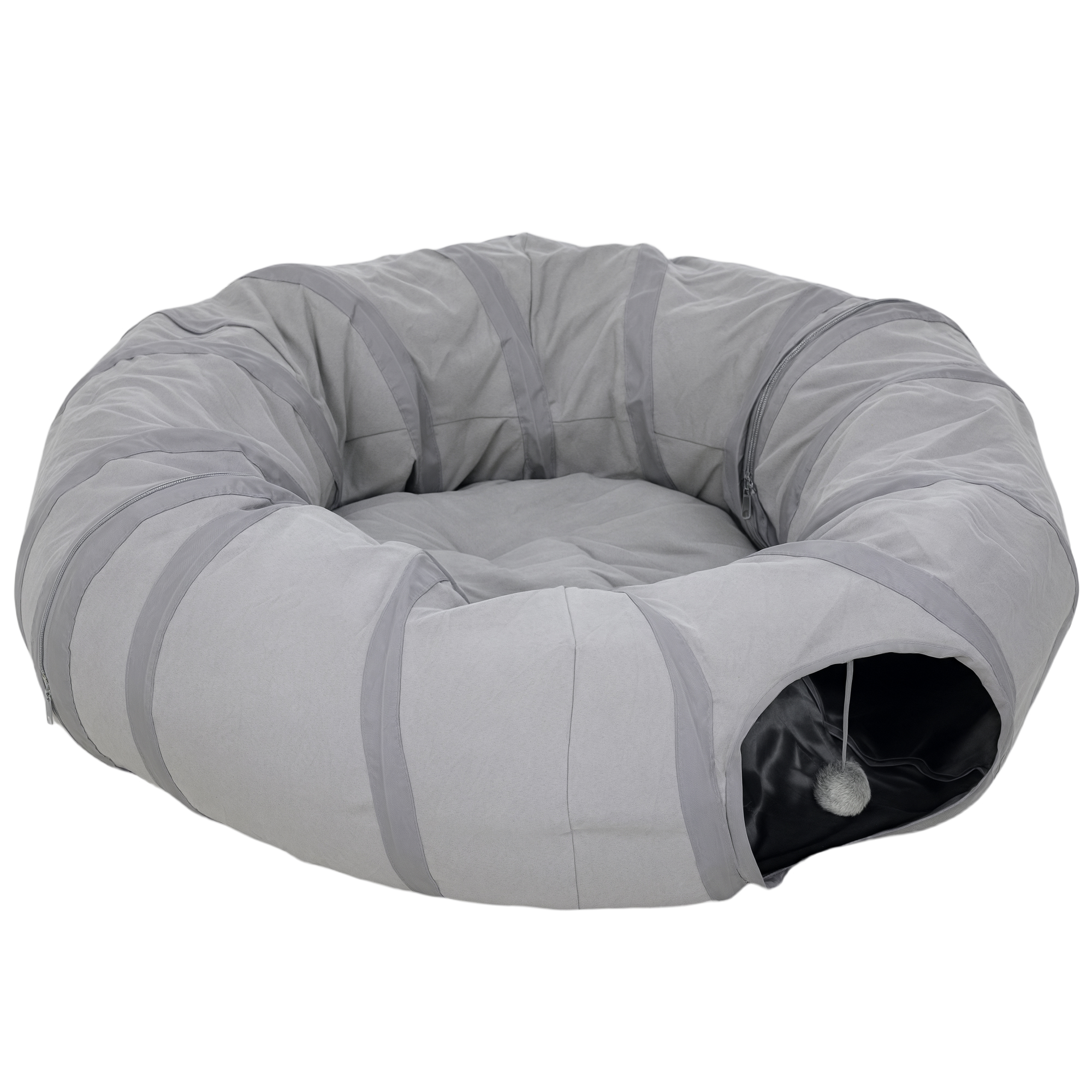 ZAVON 2 in 1 Cat Tunnel Plastic with Bed and Ball - Grey - Life Essentials