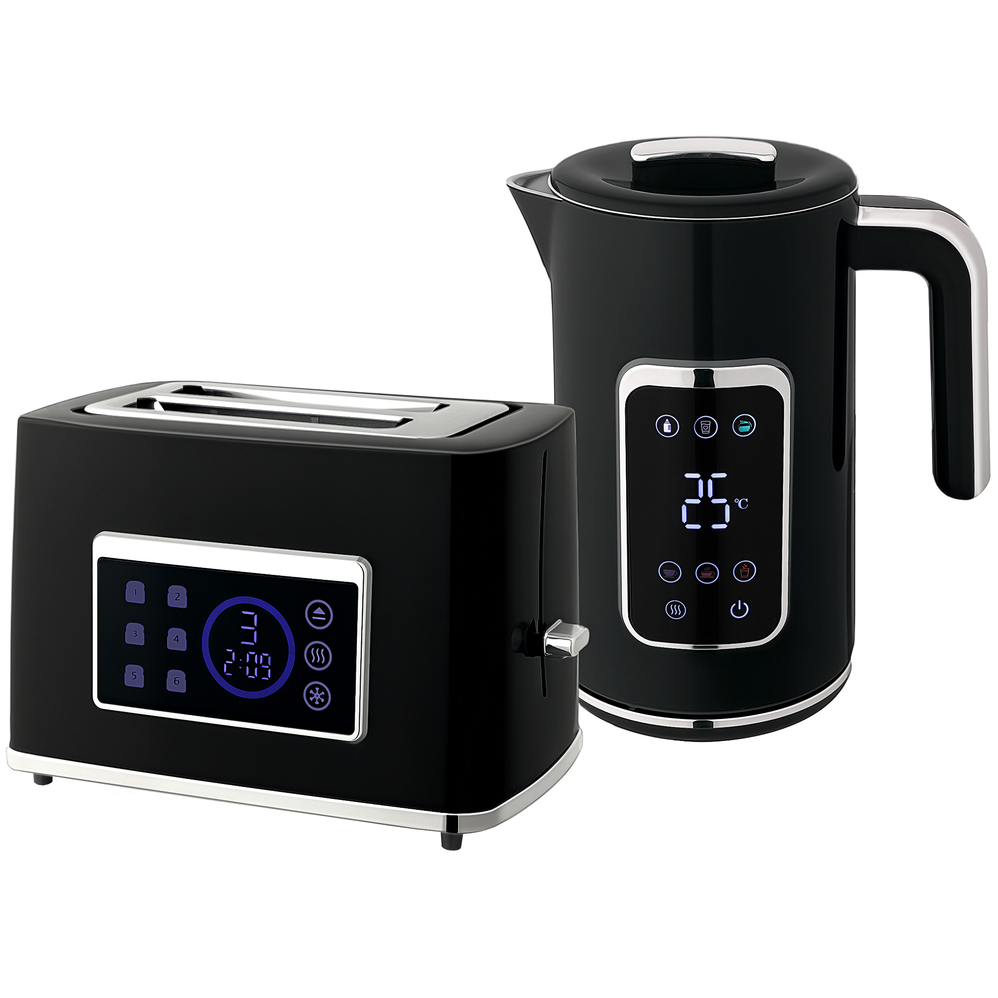 DENRIC Kettle and Toaster Set Touch Screen Retro Style - Black