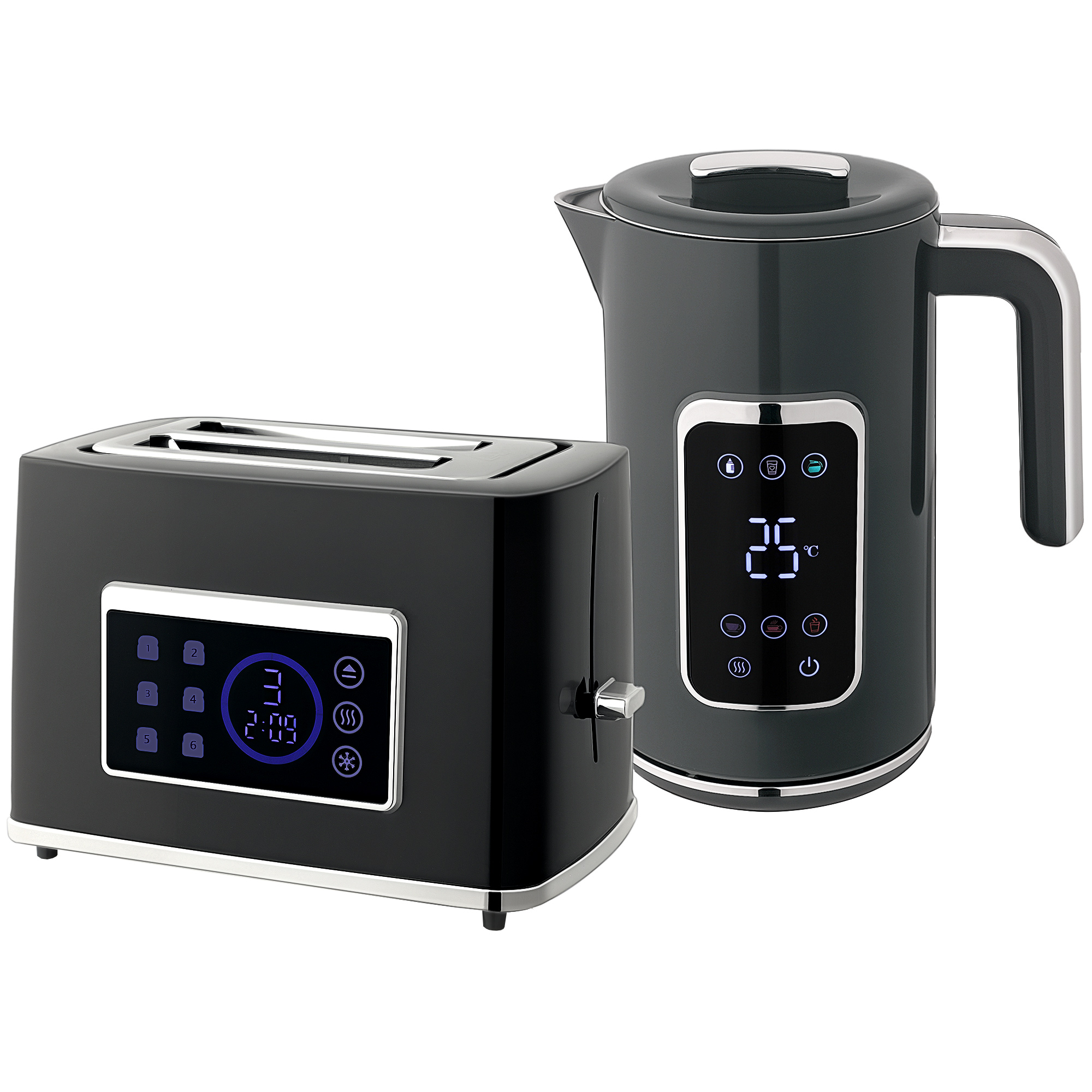 DENRIC Kettle and Toaster Set Touch Screen Modern Style - Grey - Life Essentials
