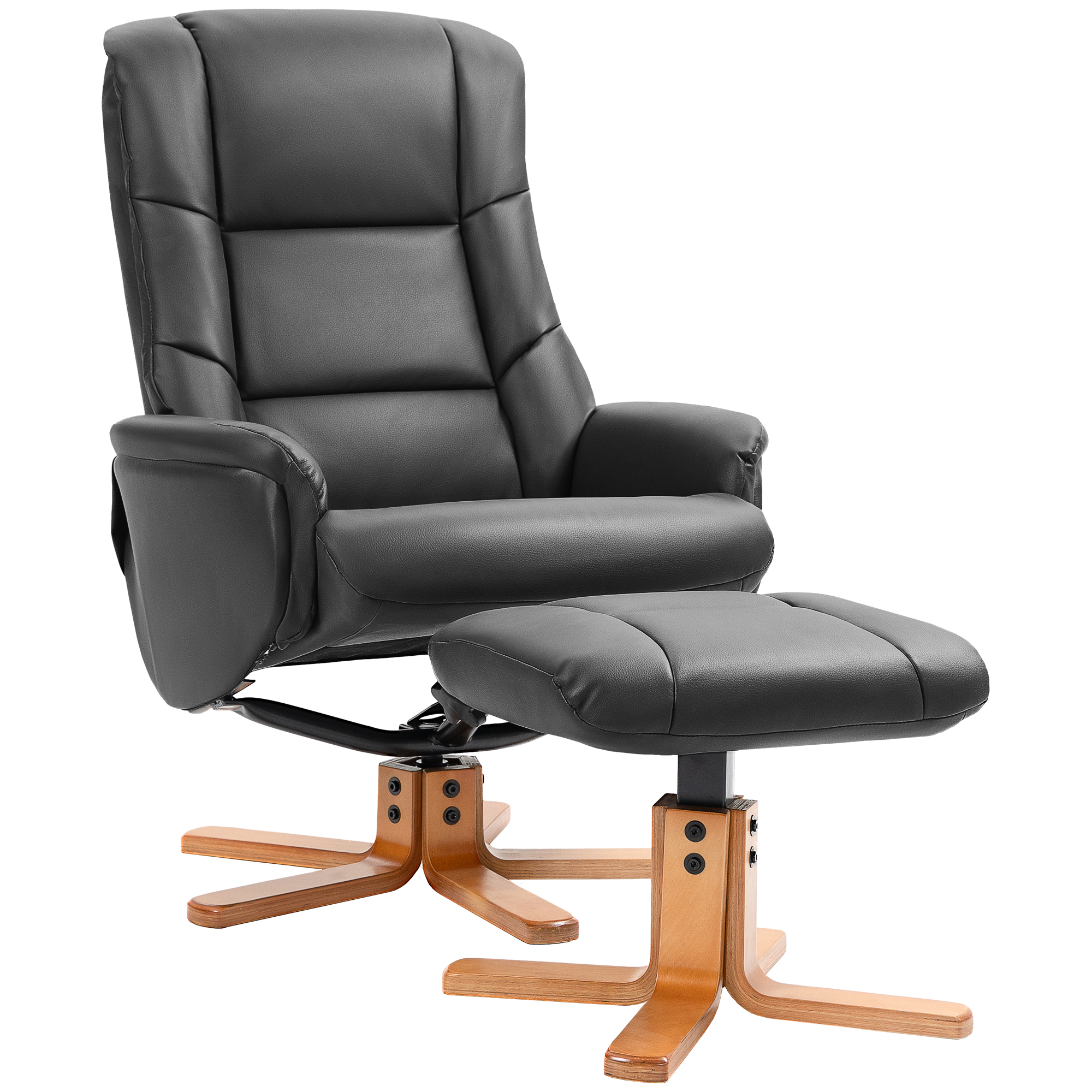 KELVAN PU Leather Rocking Recliner Armchair with Footstool - Black - Life Essentials